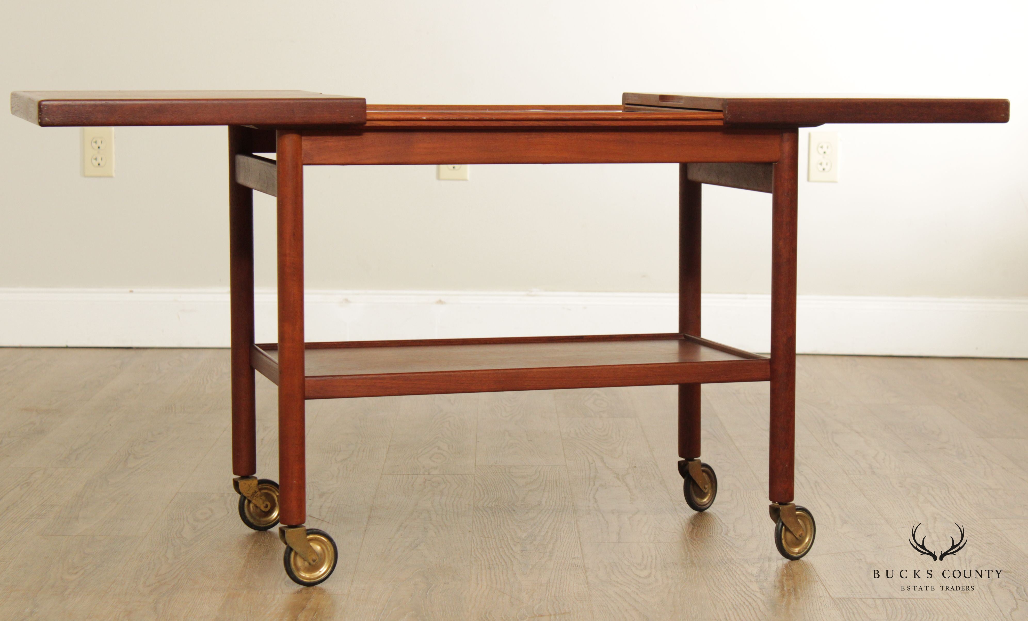 Kurt Ostervig Mid Century Danish Modern Teak Expandable Two Tier Bar Cart