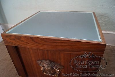 Unusual Pair of Solid Walnut Cube End Tables w/ Glass Tops