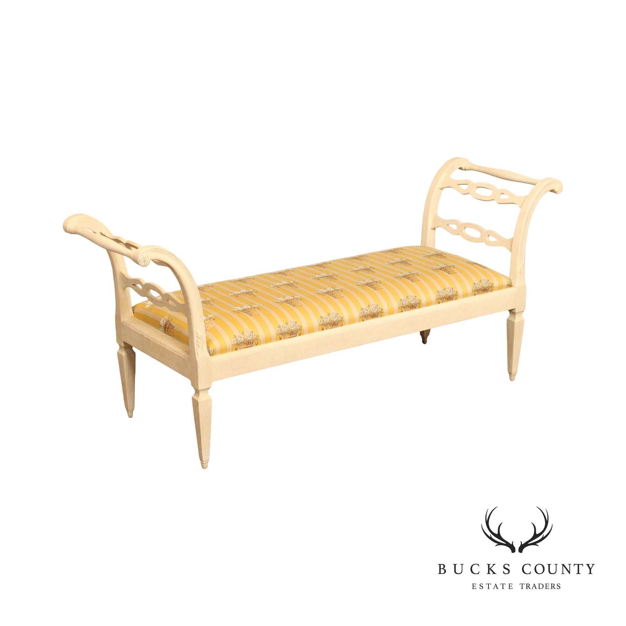 French Country Style Distress Painted Window Bench