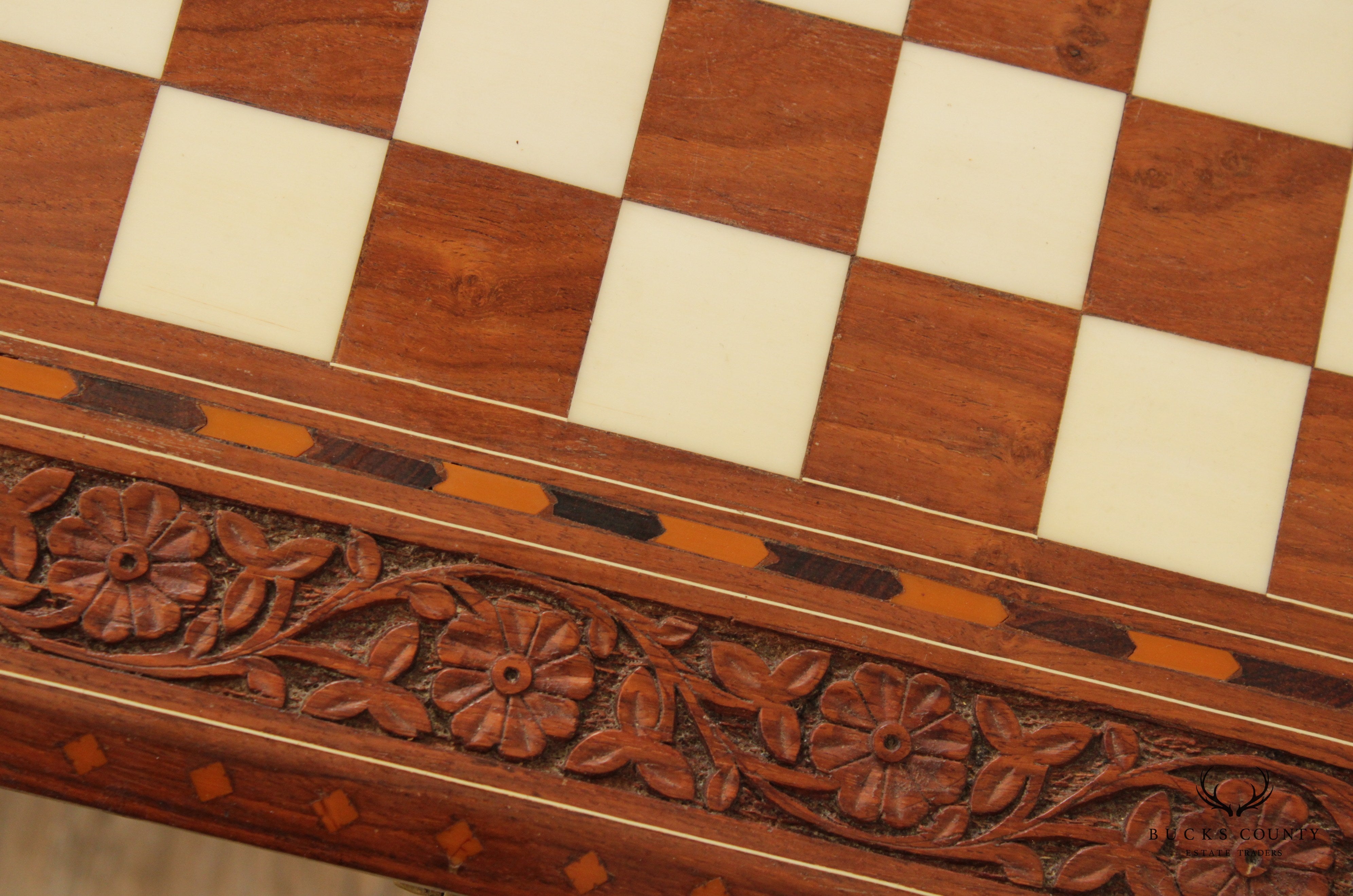 Vintage Moroccan Carved and Inlaid Chess Game Table