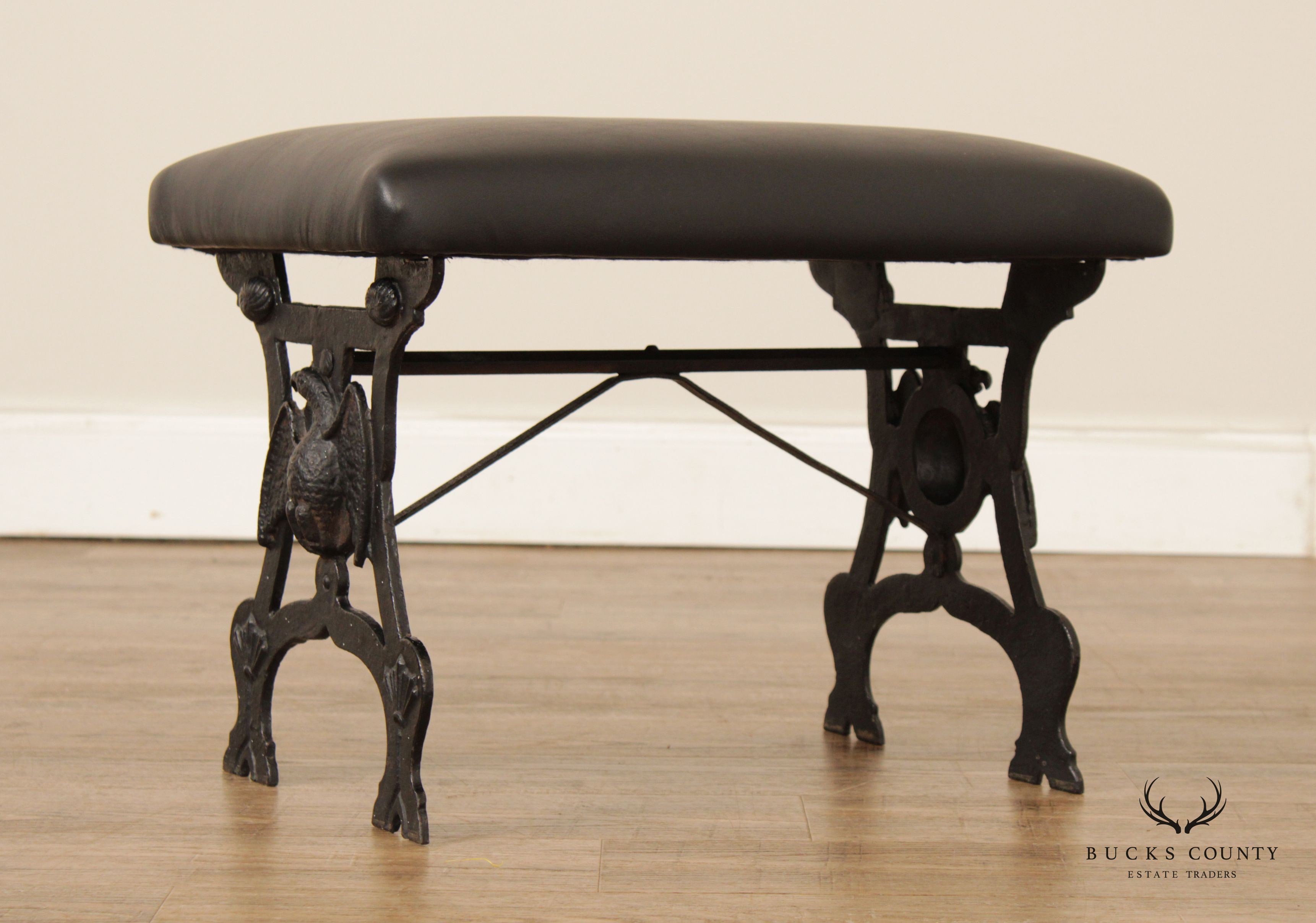 Federal Style Cast Iron and Leather Stool