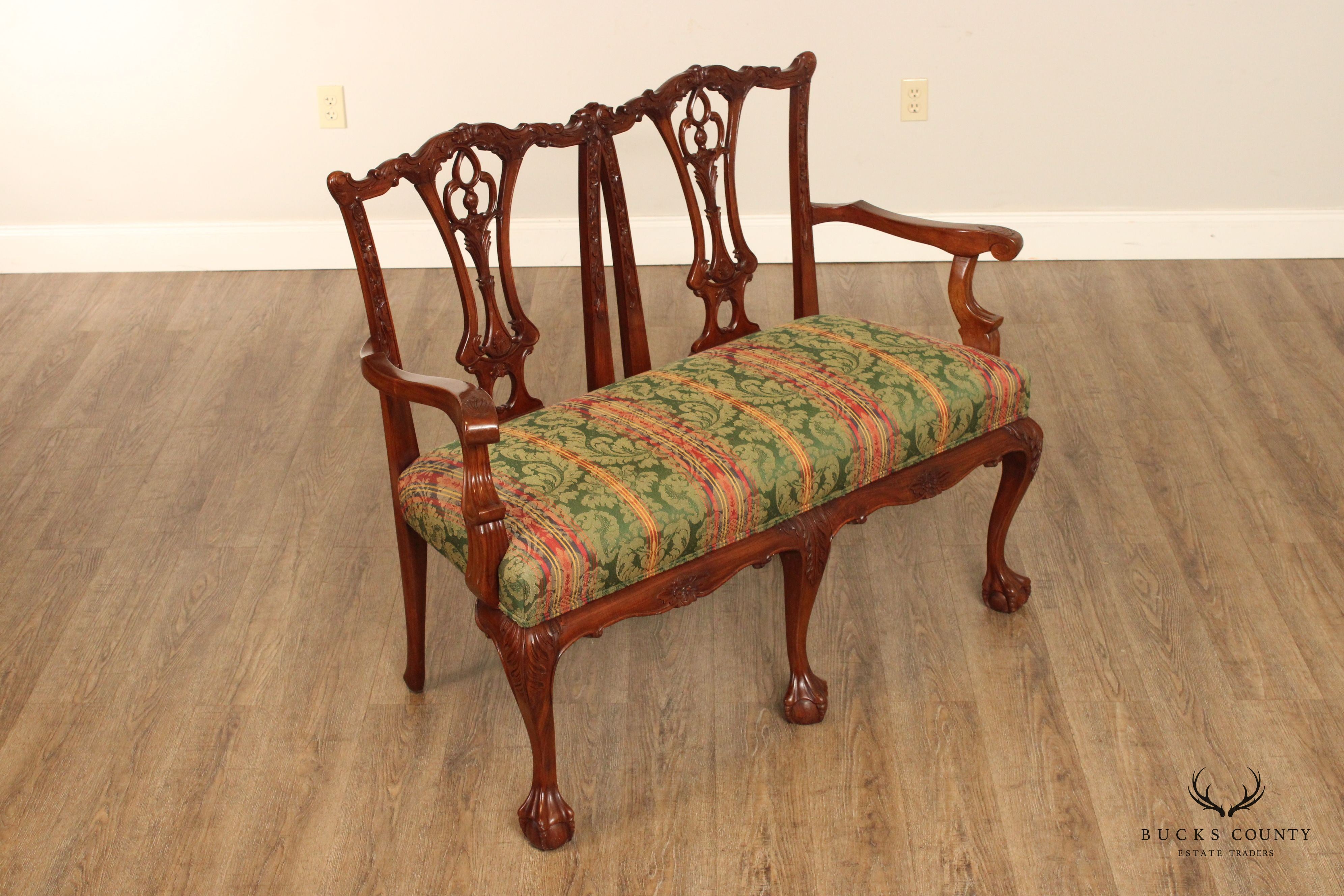 Chippendale Style Carved Mahogany Settee