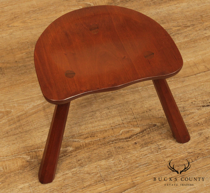 Vintage Hand Crafted Solid Cherry Wood 3 Legged Stool
