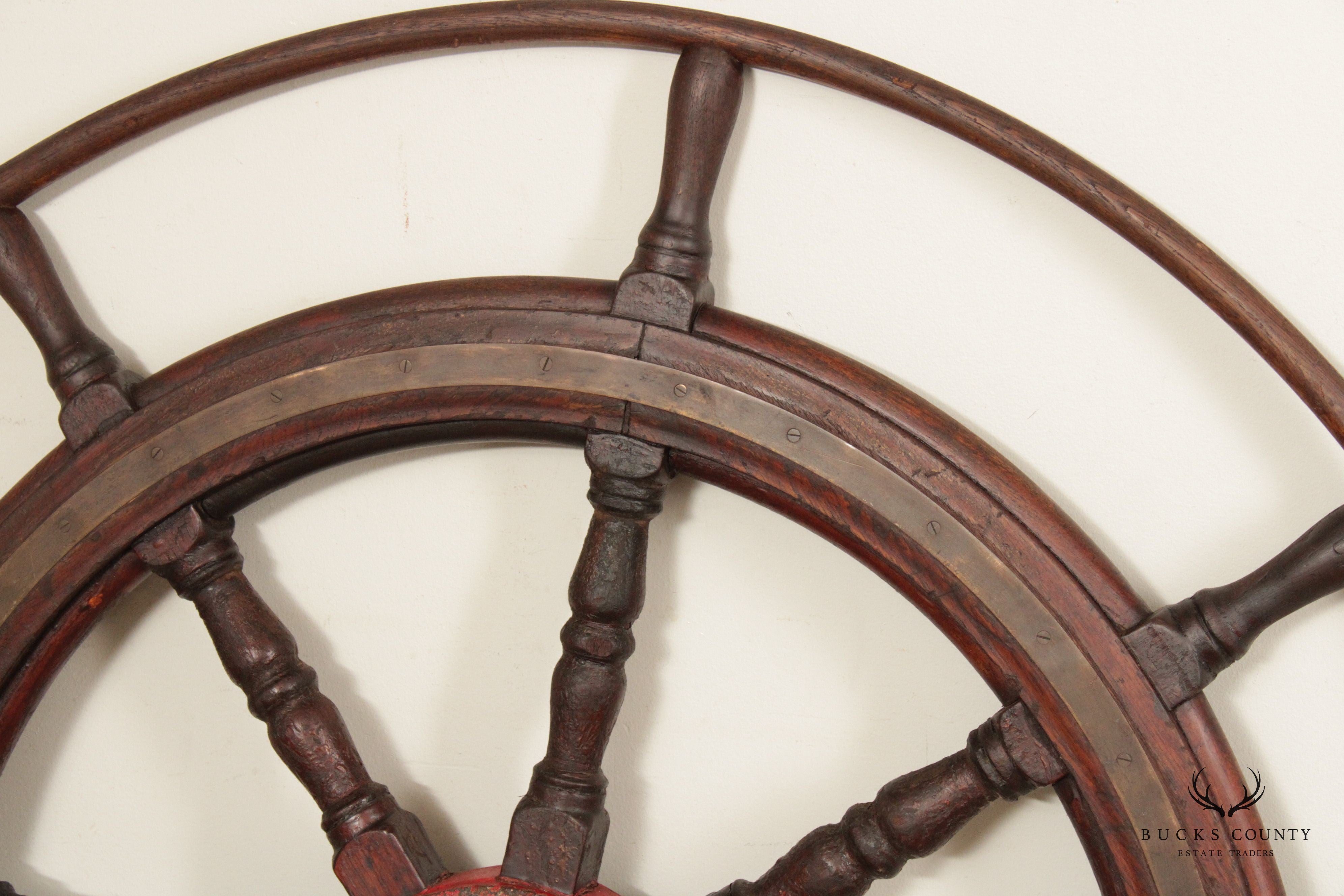 Antique Nautical 52 Inch Wooden Ships Wheel