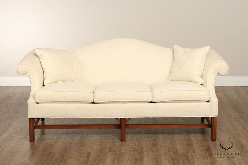 Ethan Allen Chippendale Style Custom Upholstered Camelback Sofa