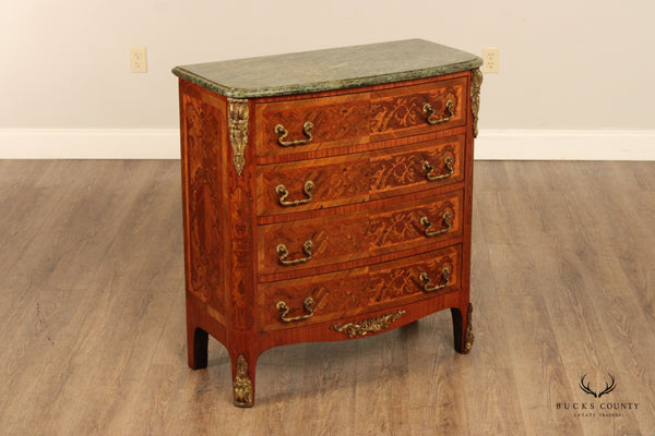 French Regency Style Brass Mounted Marquetry Commode