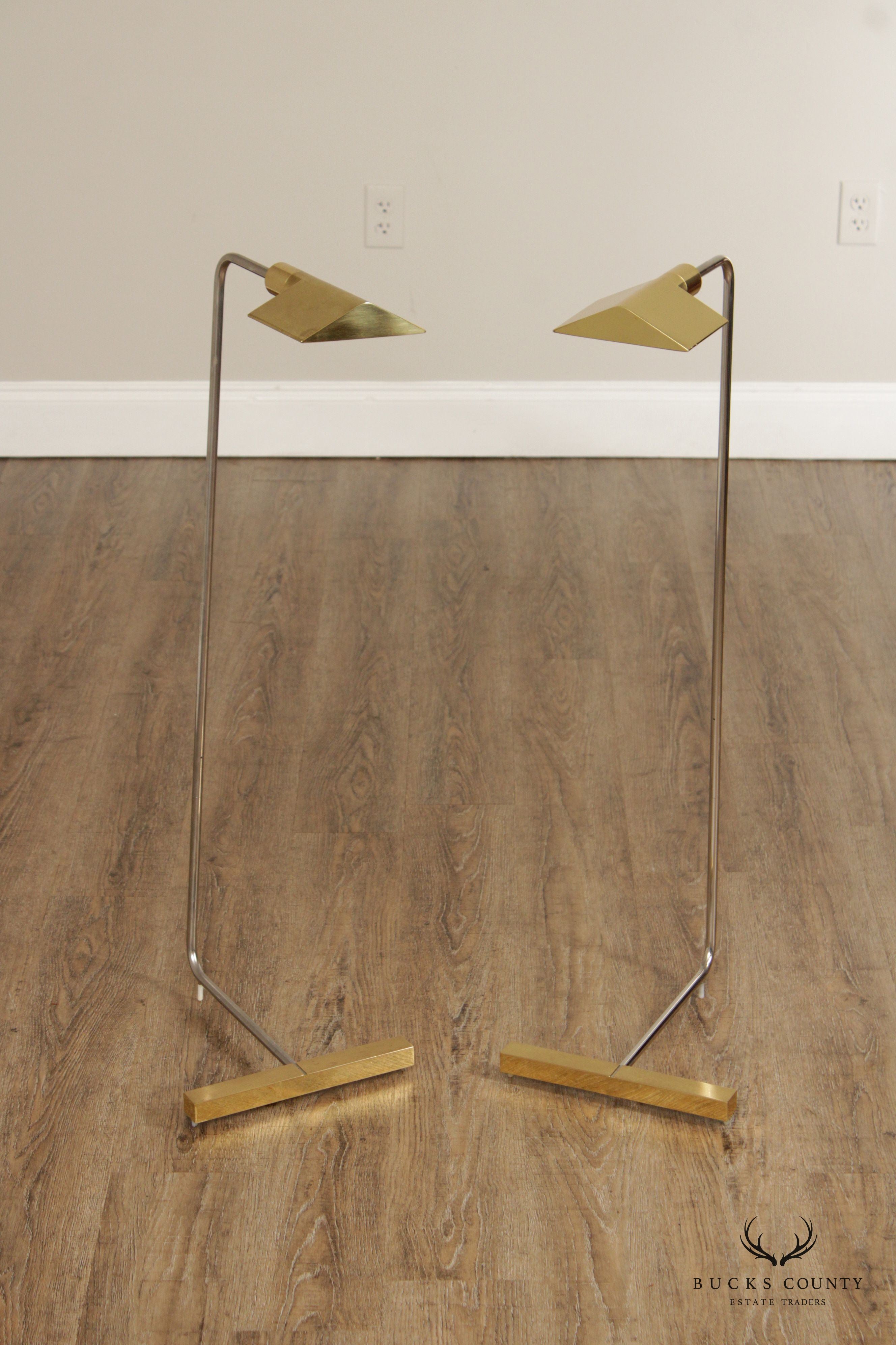 Cedric Hartman Attributed Post Modern Pair of Brass Floor Lamps