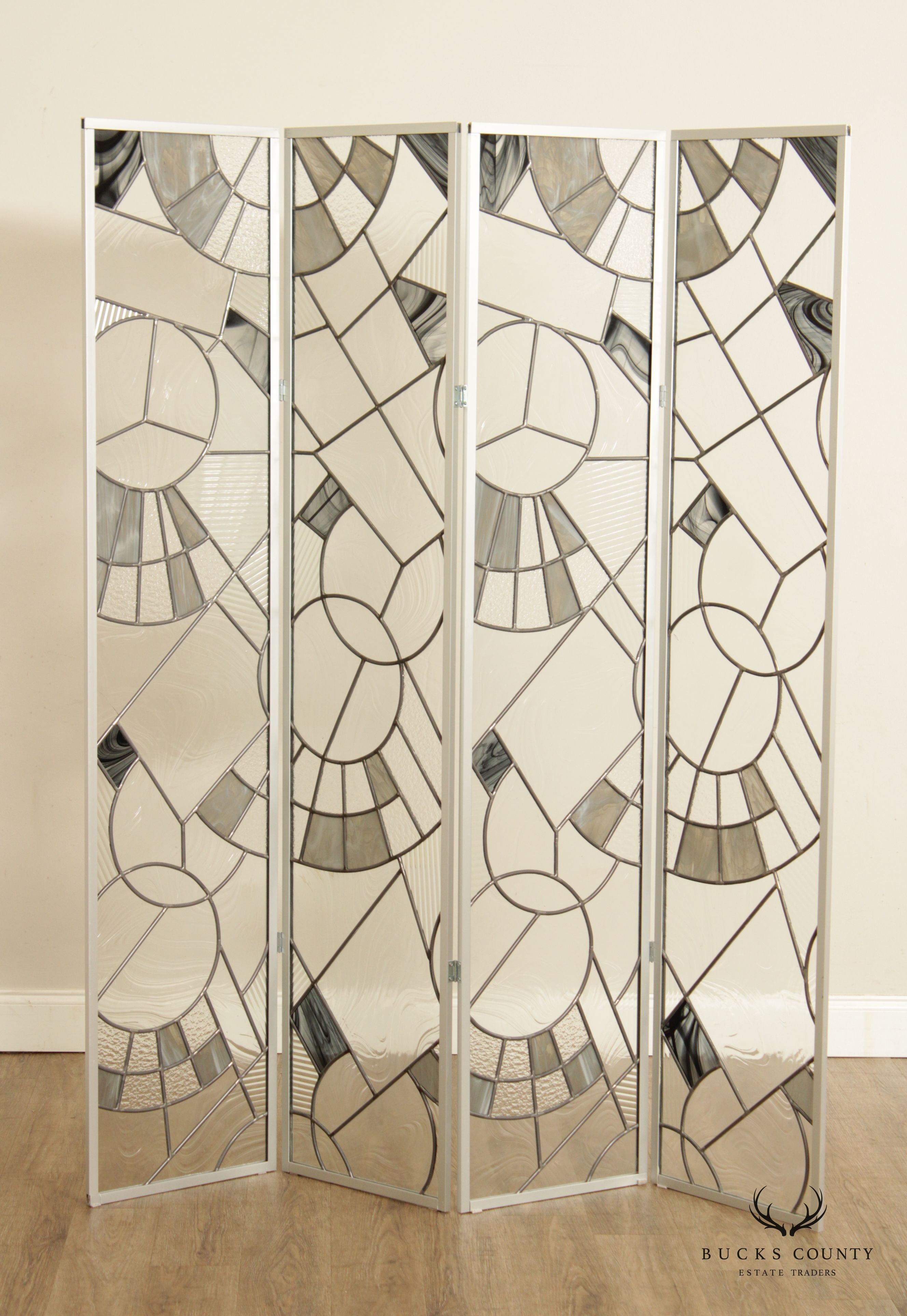 Post Modern Art Glass Four Panel Room Divider