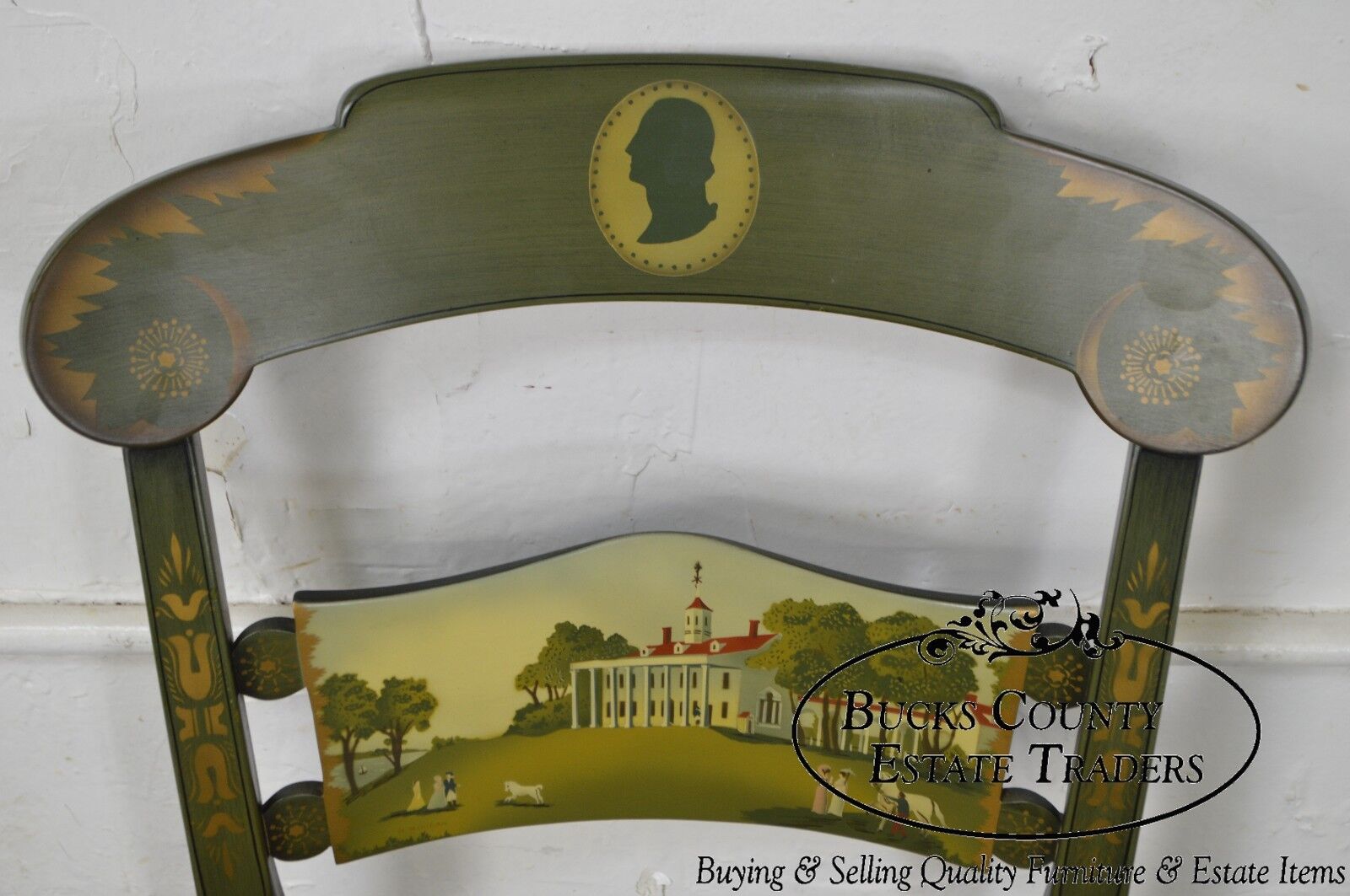 Hitchcock Green Painted George Washington Mount Vernon Cane Seat Side Chair