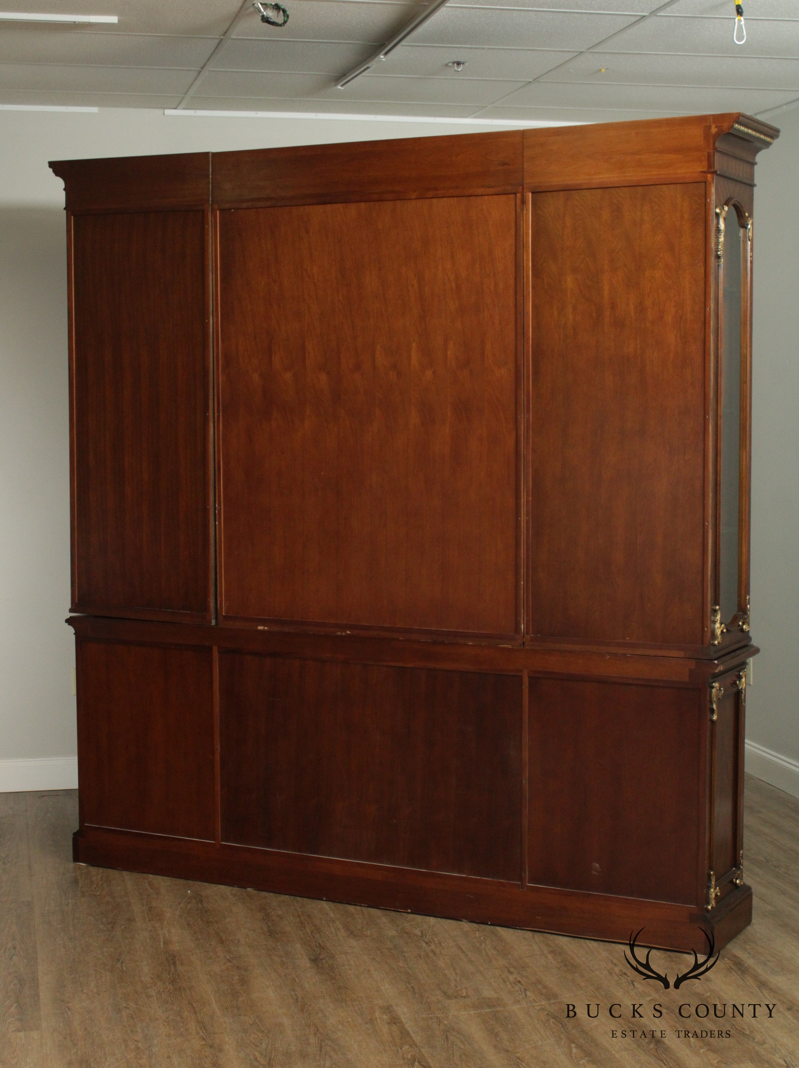 Monumental French Louis XVI Style Mahogany, Partial Gilt Breakfront