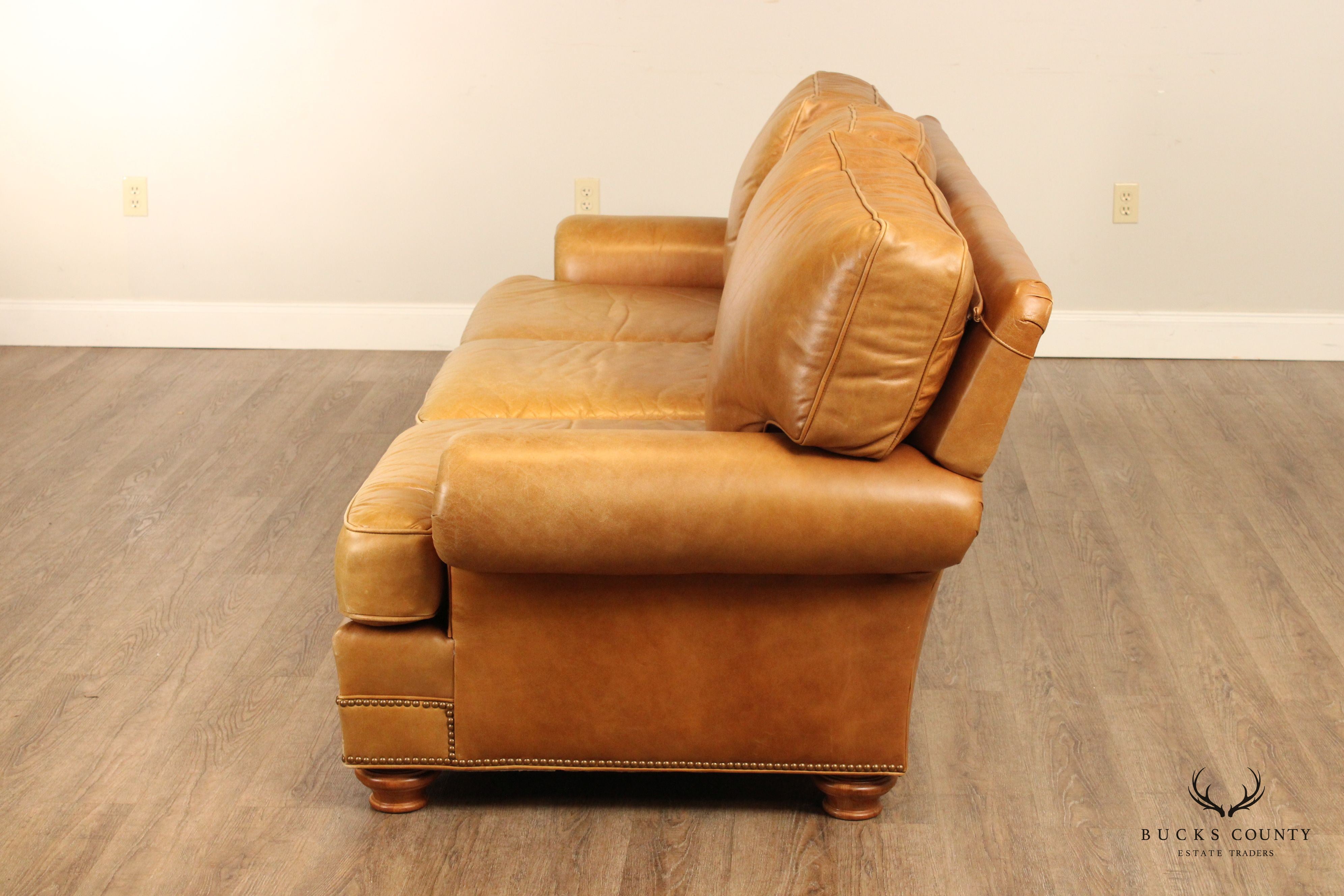 Leathercraft Traditional Tan Leather Upholstered Sofa