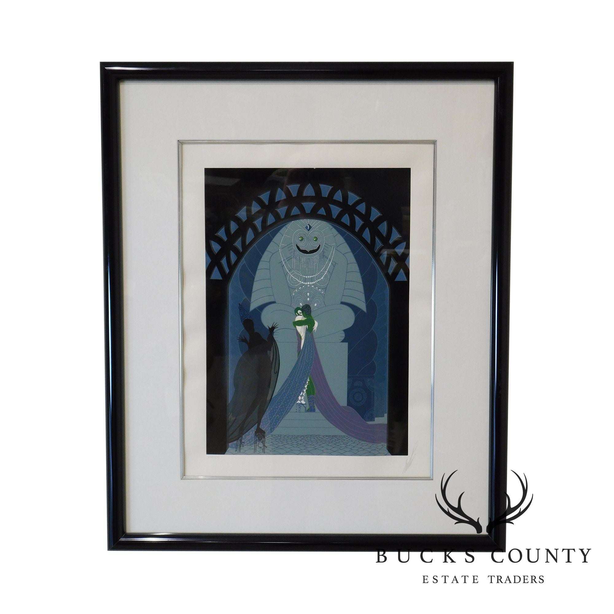 Erté "Lovers and Idol" Signed Framed Serigraph