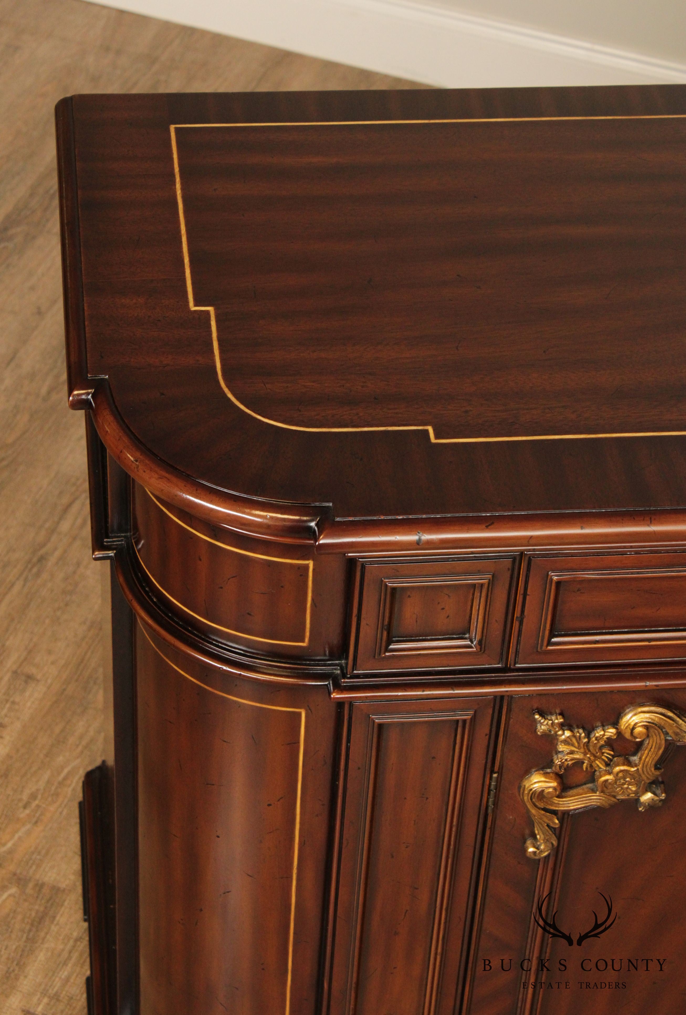 Quality French Neoclassic Style Mahogany, Partial Gilt Sideboard