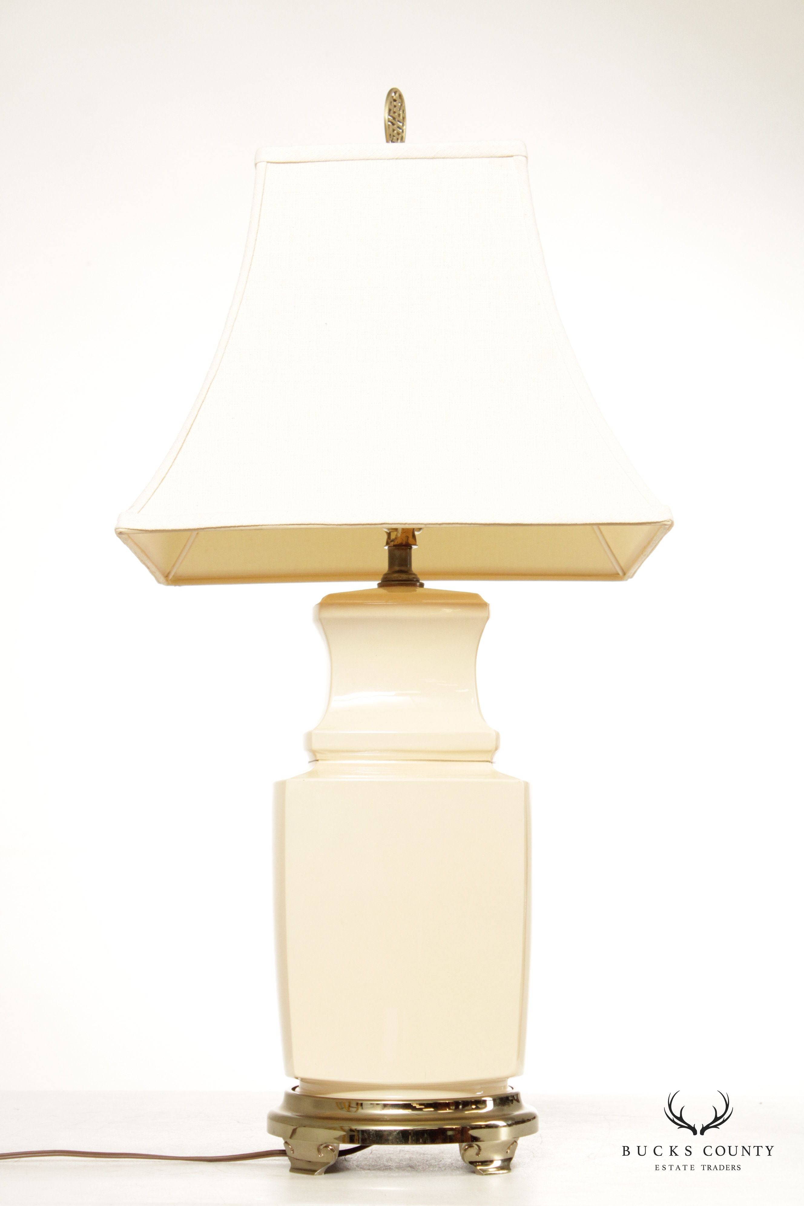 Asian Style Ivory Ceramic Ginger Jar Table Lamp with Shade