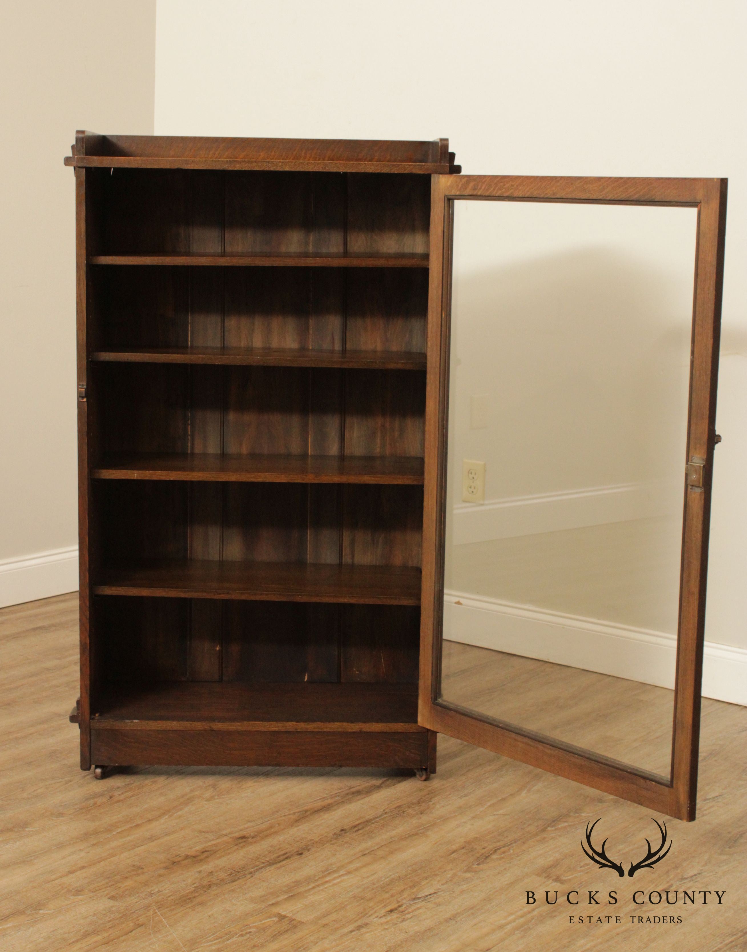 Antique Mission Oak Single Door Bookcase