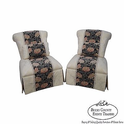 Henredon Schoonbeck Pair of White Tapestry Upholstered Lounge Chairs