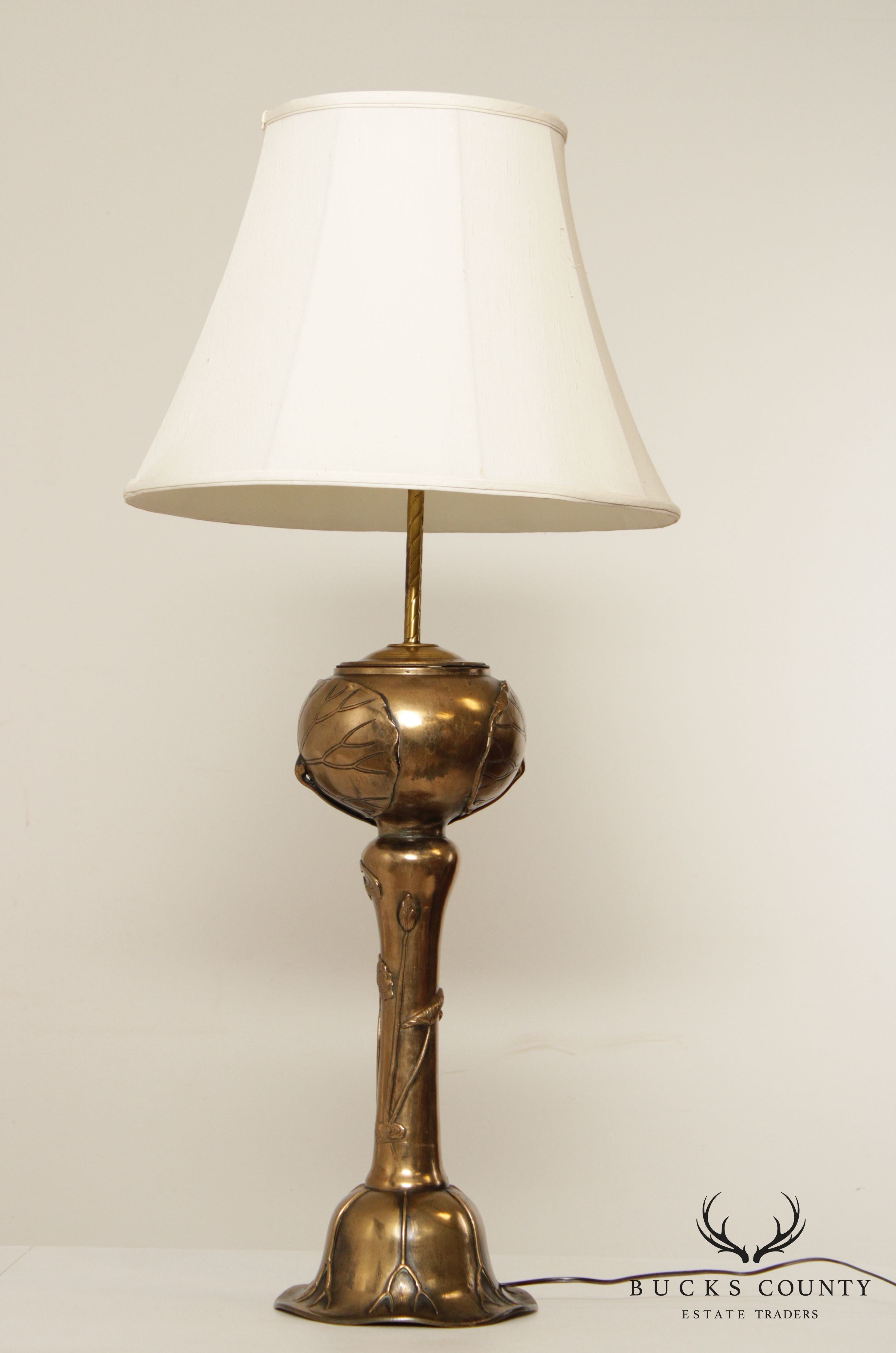 Art Nouveau Style Water Lilies Brass Table Lamp