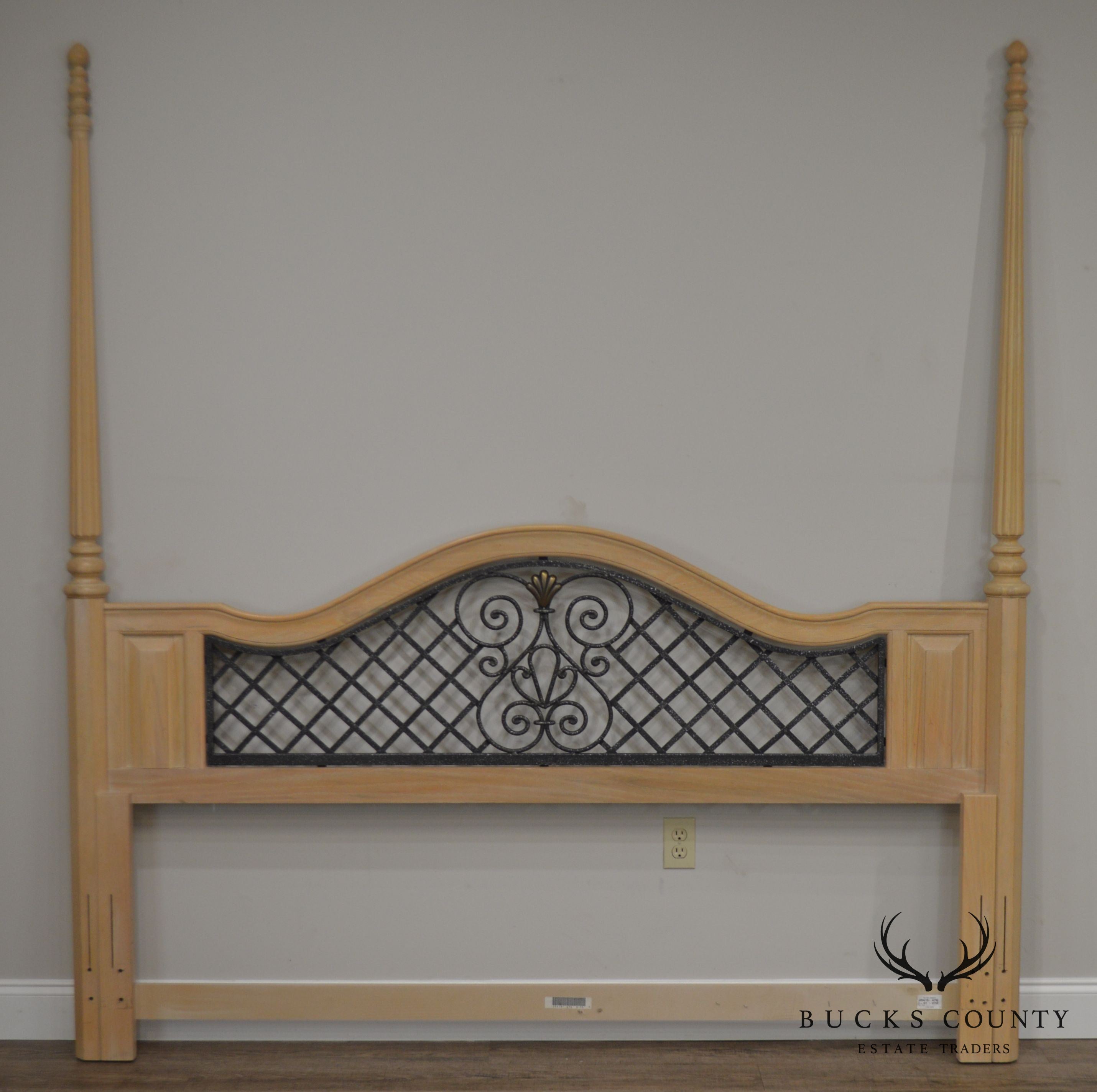 Bernhardt Cerused Oak Poster King Headboard with Iron Lattice