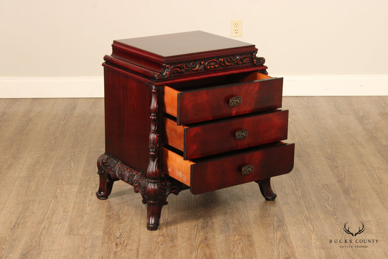 Williamsport Chinese Chippendale Style Pair of Carved Mahogany Nightstands