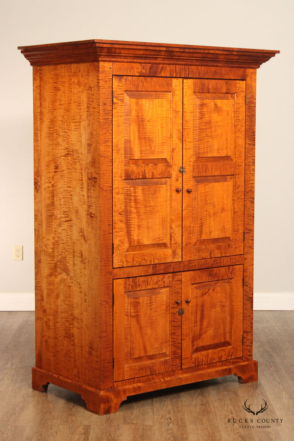 JL Treharn Chippendale Style Tiger Maple Armoire