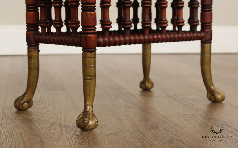 Victorian Brass and Carved Stick and Ball Stool