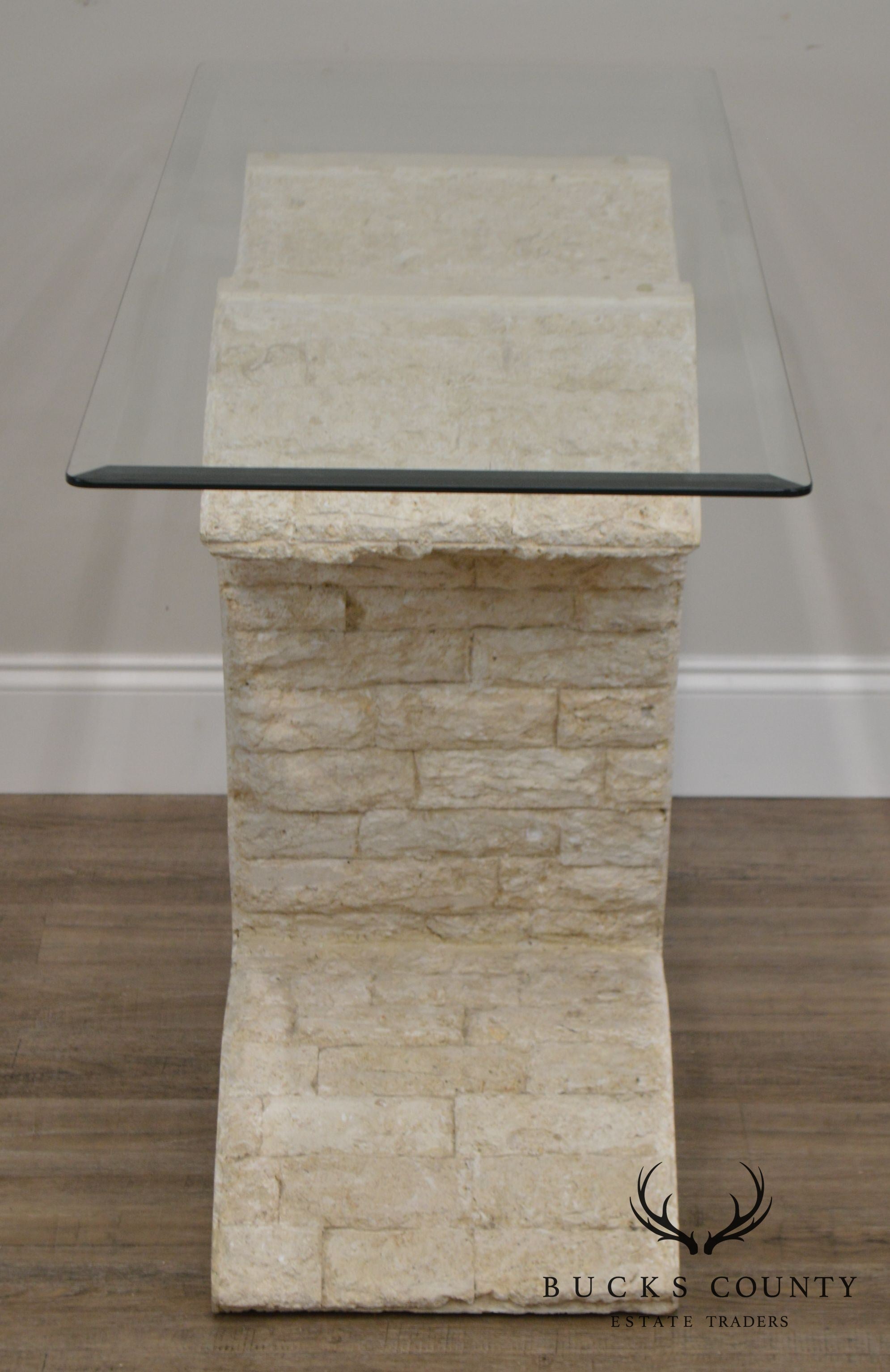 Postmodern Tessellated Marble Glass Top Sofa Table Console