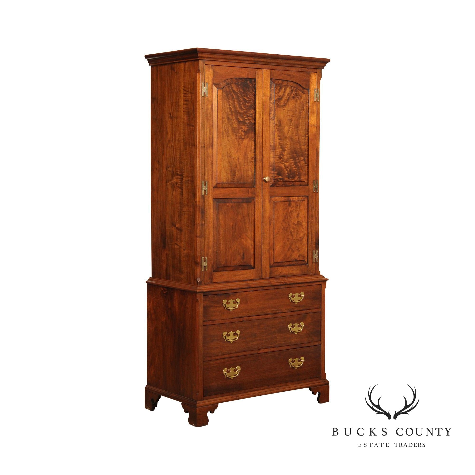 Chippendale Style Custom Quality Walnut Armoire Linen Press