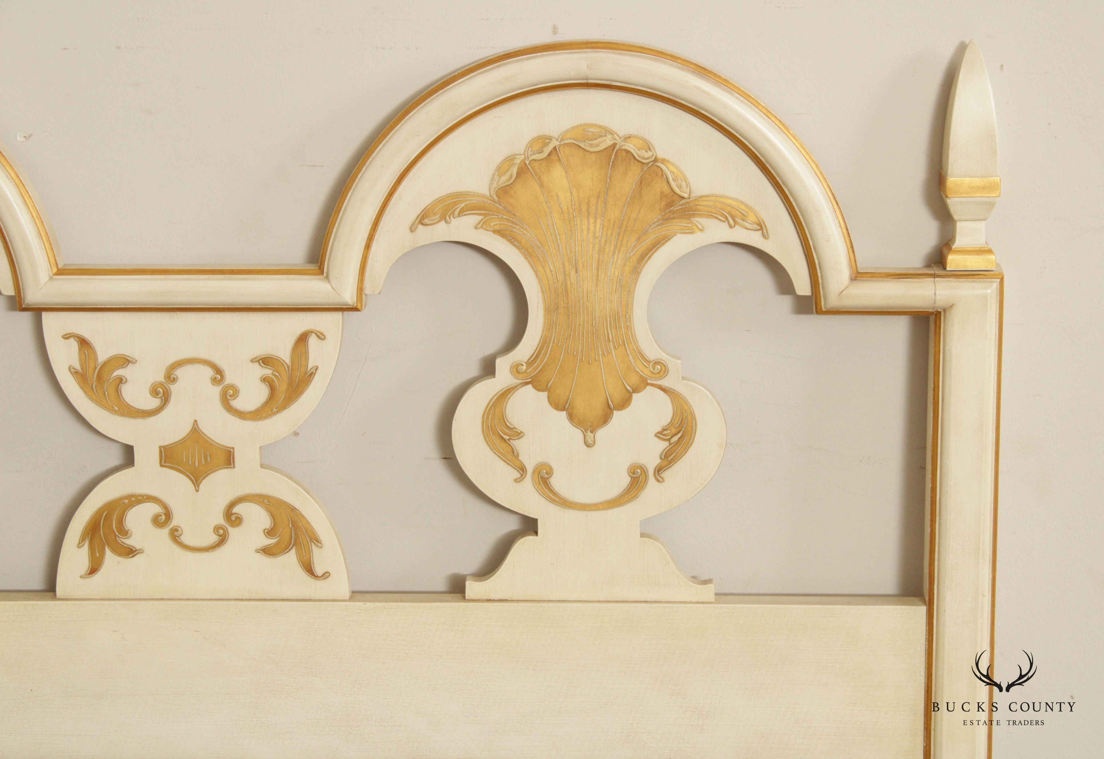 John Widdicomb Venetian Style Vintage Partial Gilt Painted King Size Headboard