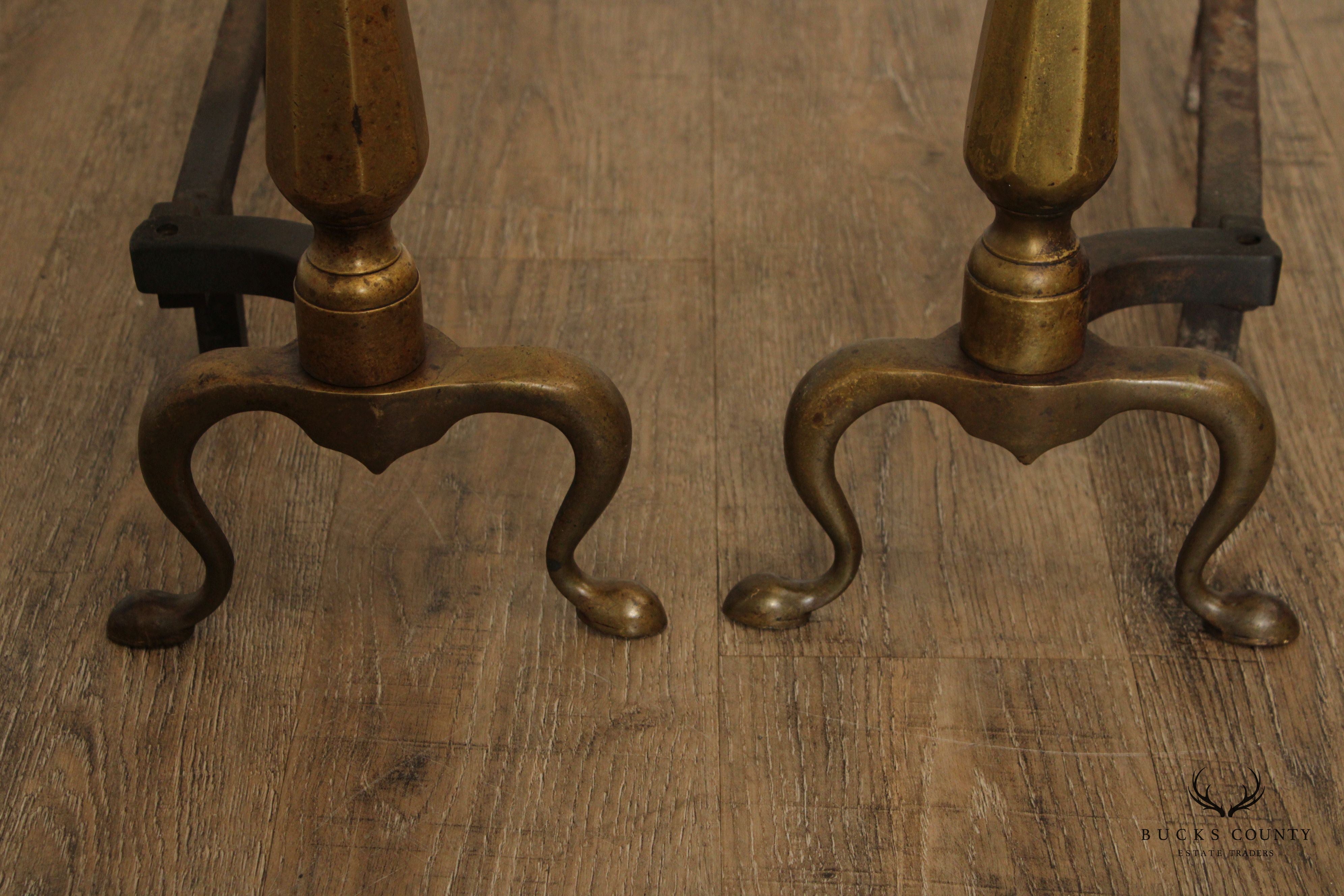 FEDERAL STYLE VINTAGE PAIR OF BRASS ANDIRONS