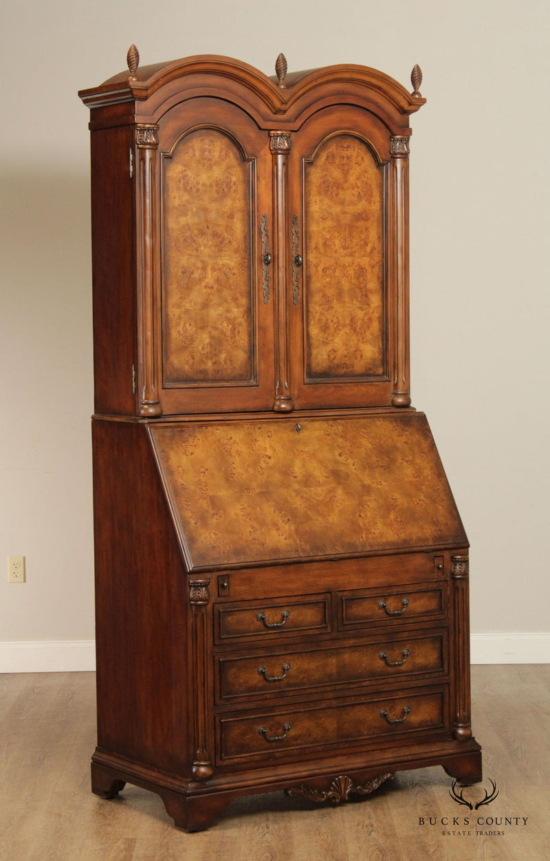Harden Furniture Neoclassical Style Large Burlwood Secretary Desk