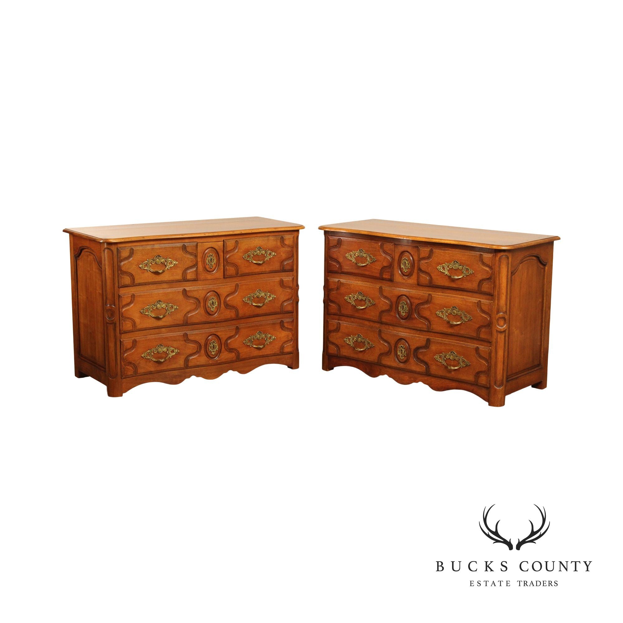 Don Ruseau Custom French Style Pair of Walnut Chests of Drawers