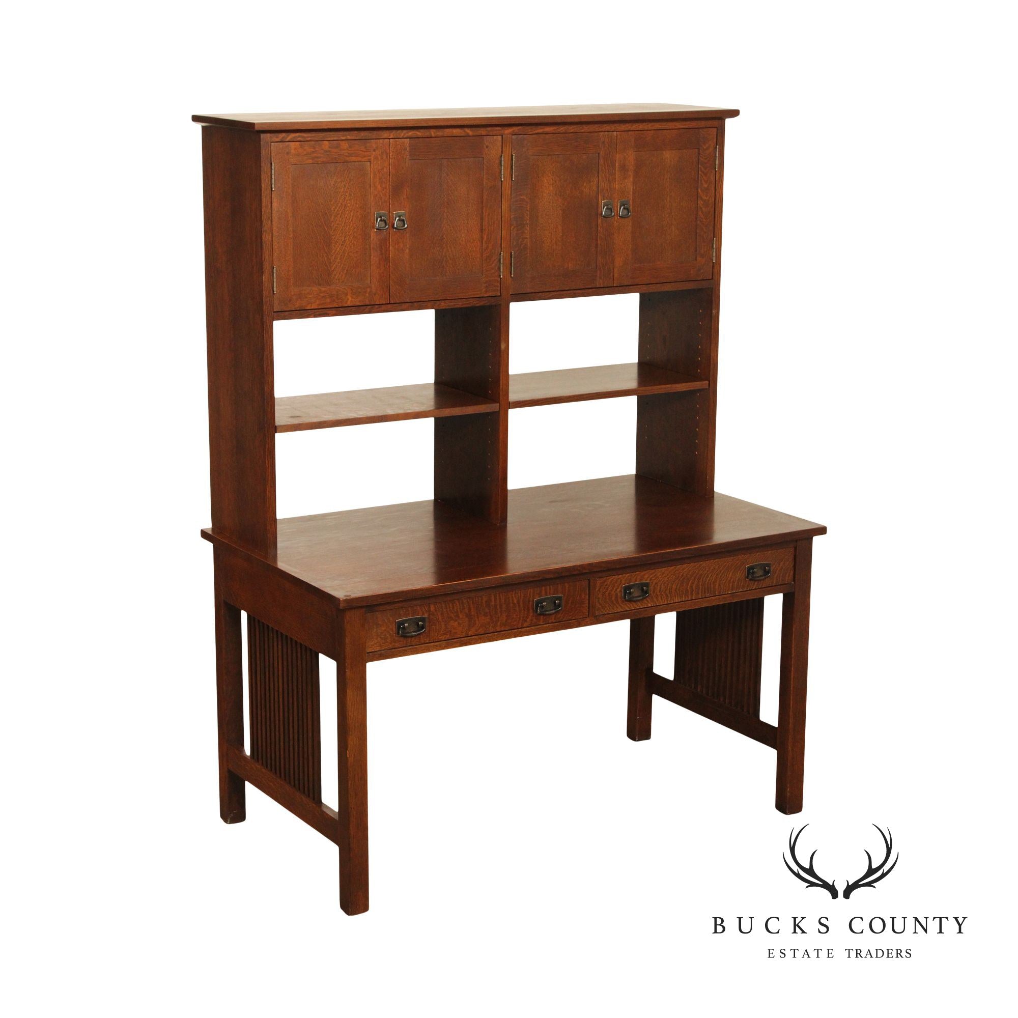 Stickley Mission Collection Oak Spindle Desk with Hutch