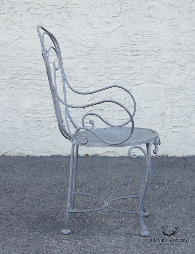 French Style Vintage Wrought Iron Scroll Pair of Garden Armchairs