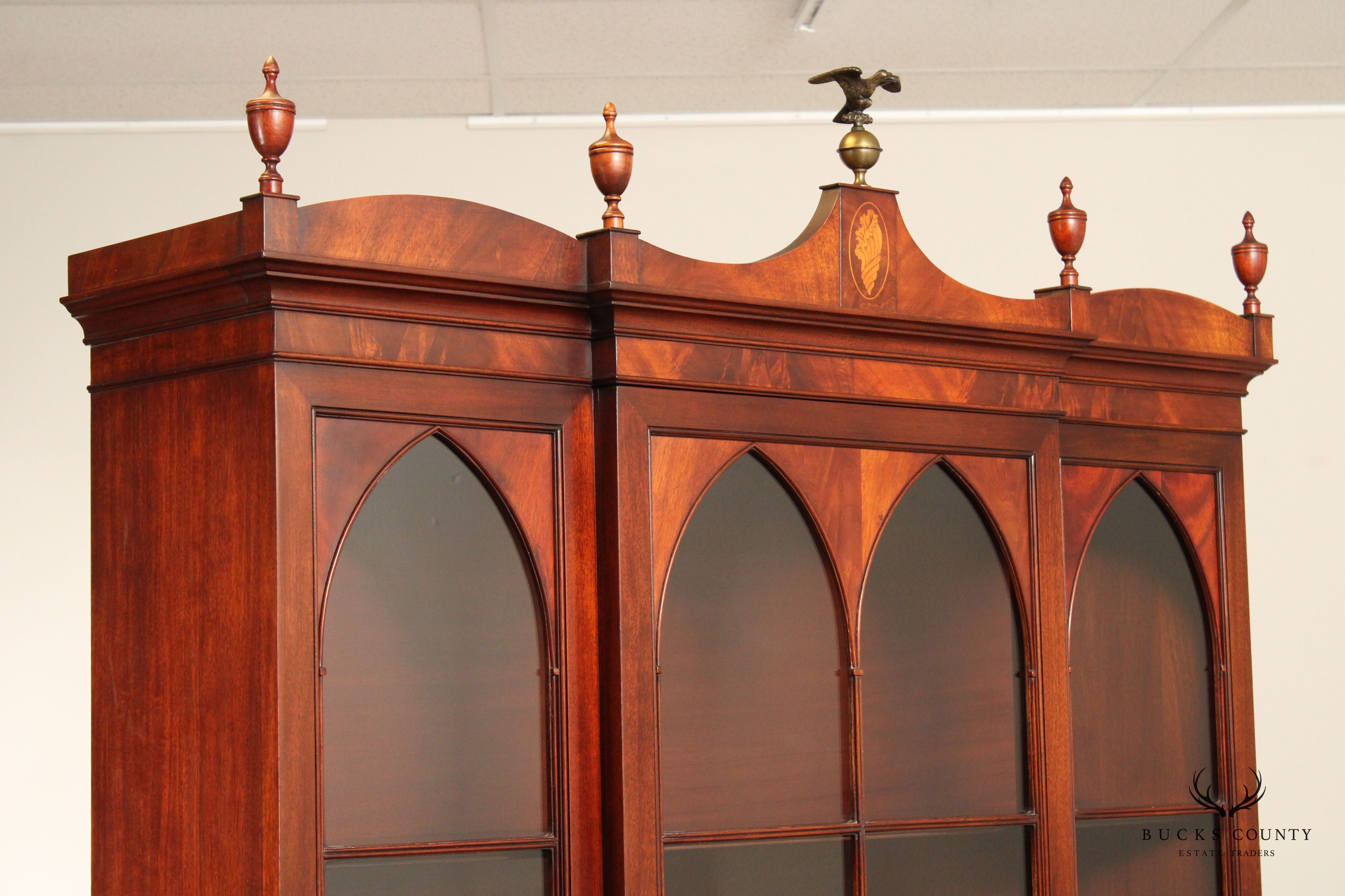 Federal Style Inlaid Mahogany China Cabinet Bookcase