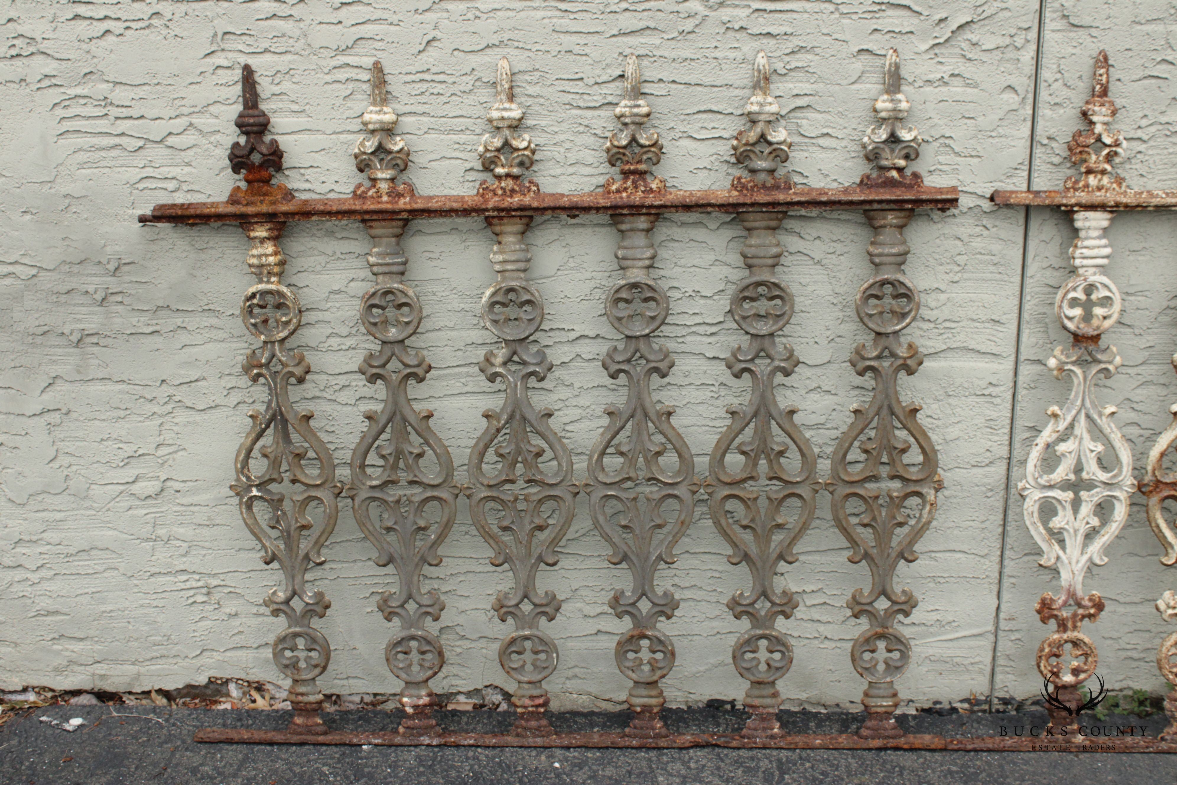 Antique Late 19th Century Gothic Revival Set of Five Cast Iron Fence Sections