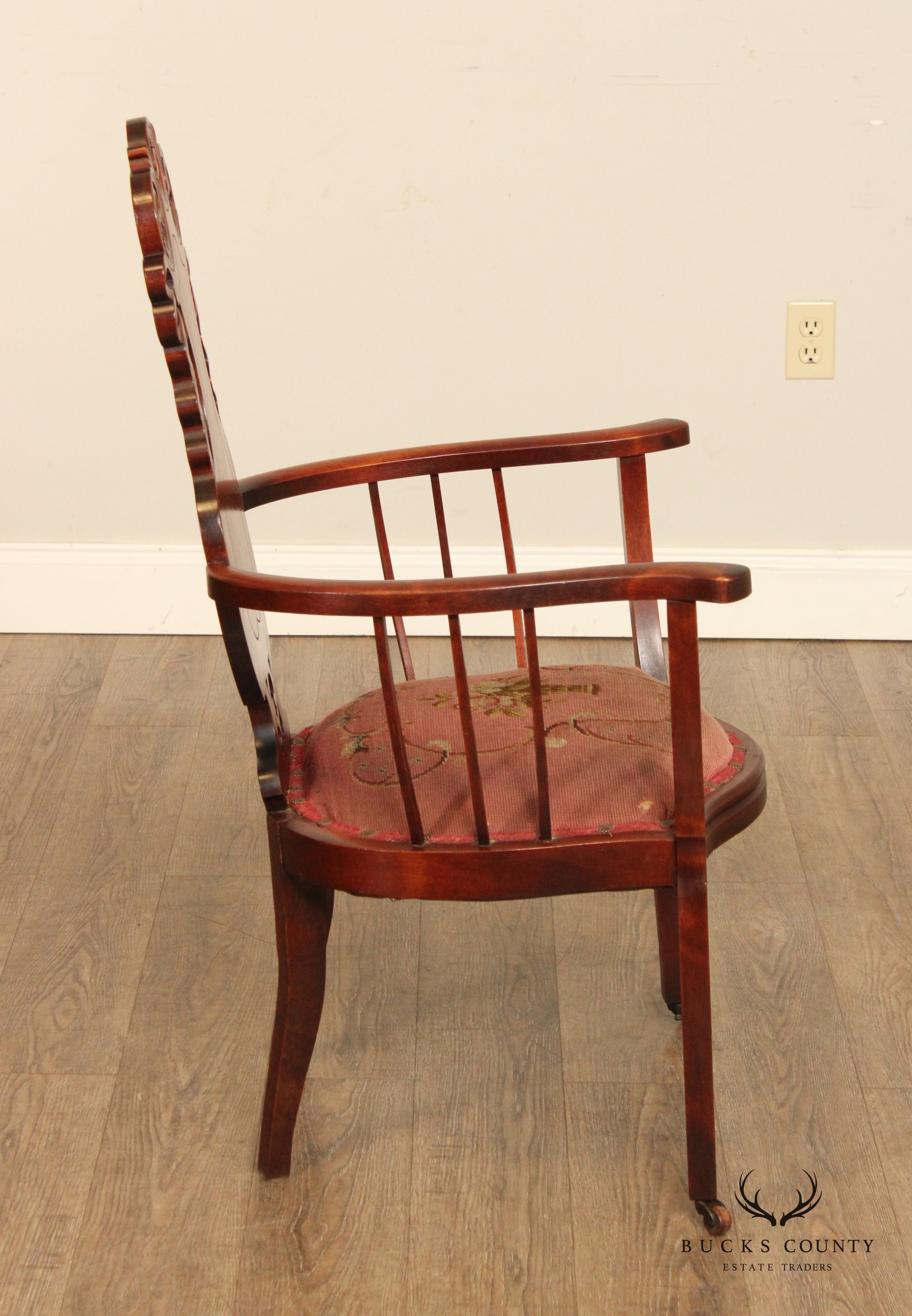 Antique Art Nouveau Carved Mahogany Armchair