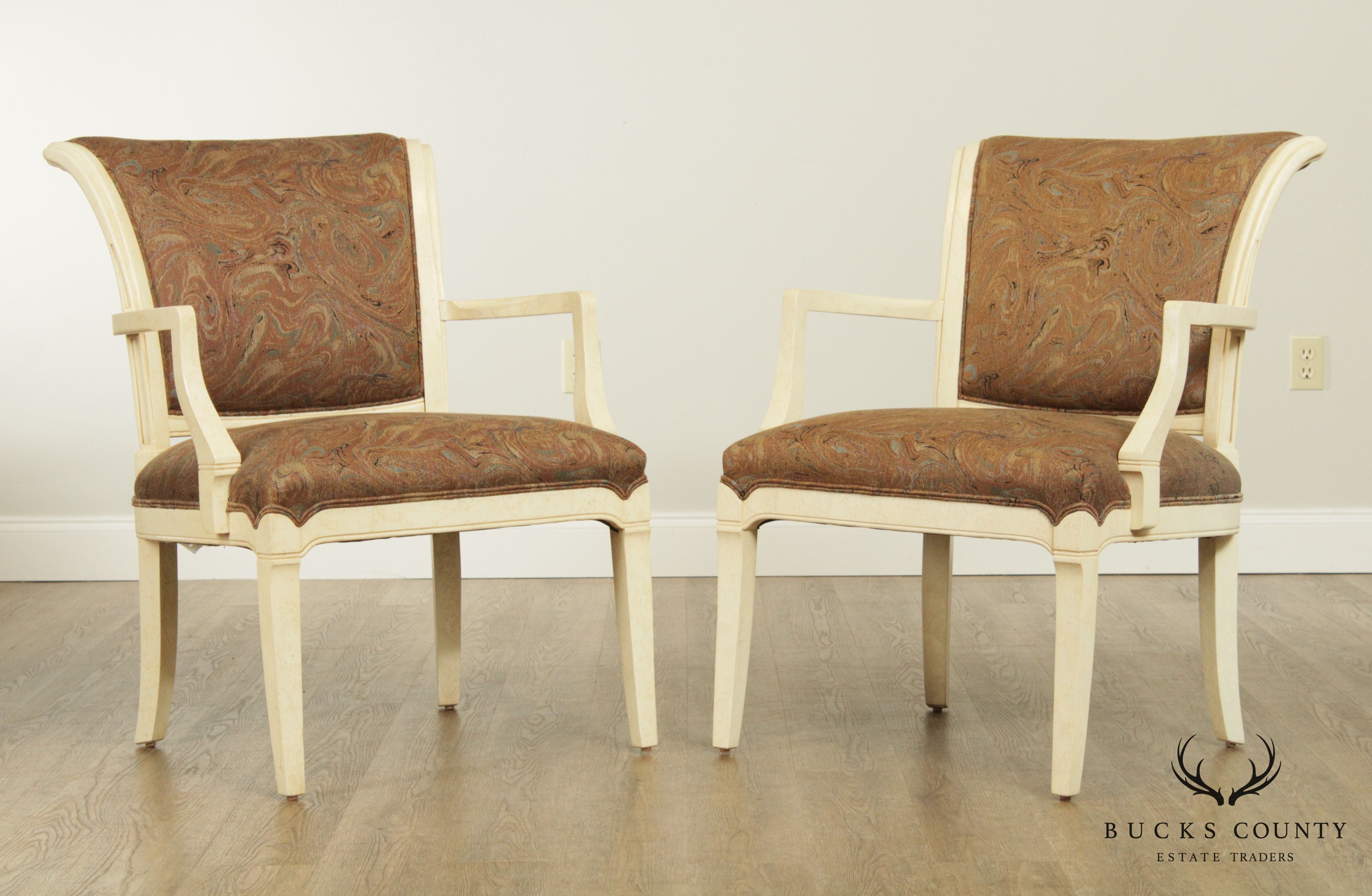 Century Postmodern Faux Painted Custom Upholstered Pair Armchairs