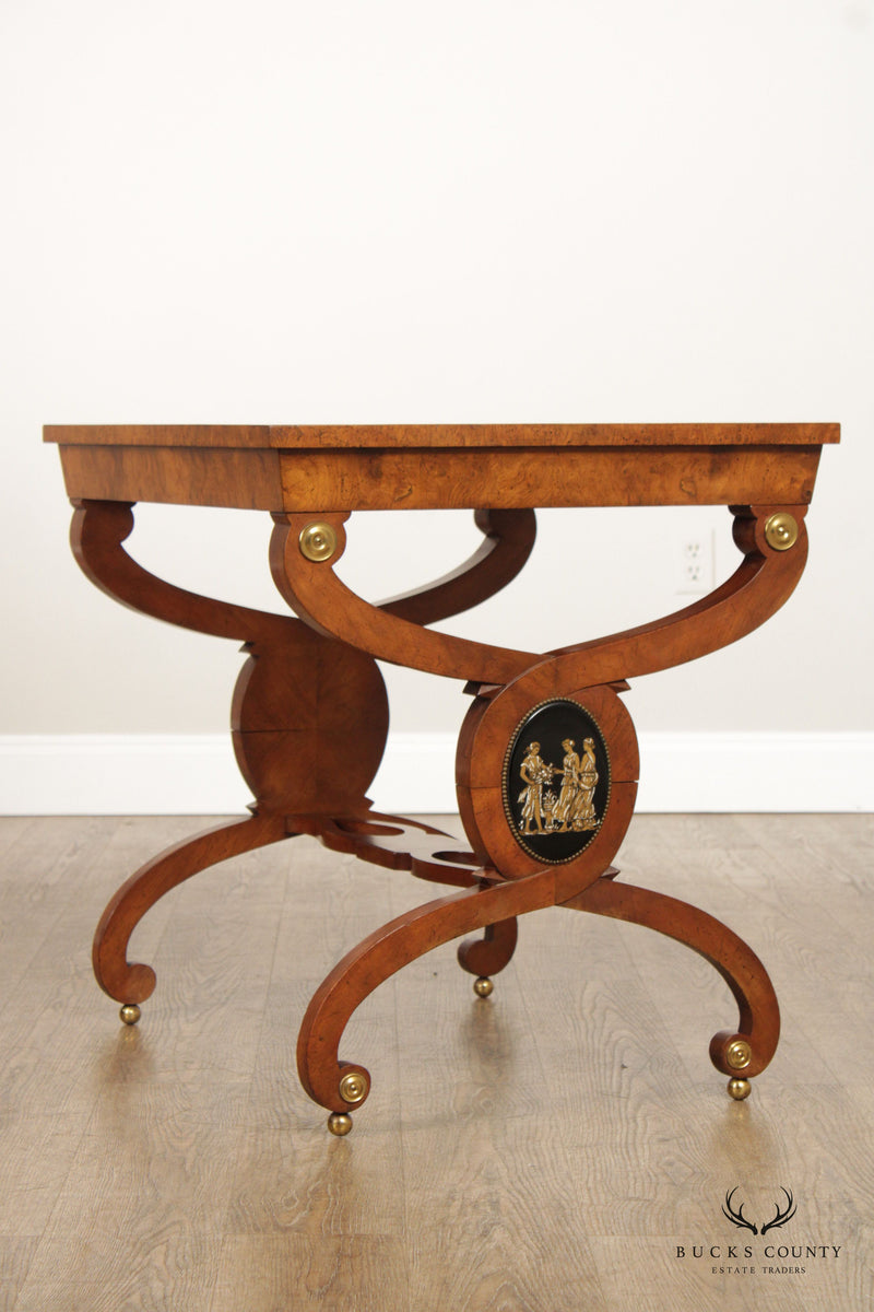 Neoclassical Style Pair of Burlwood Medallion Side Tables