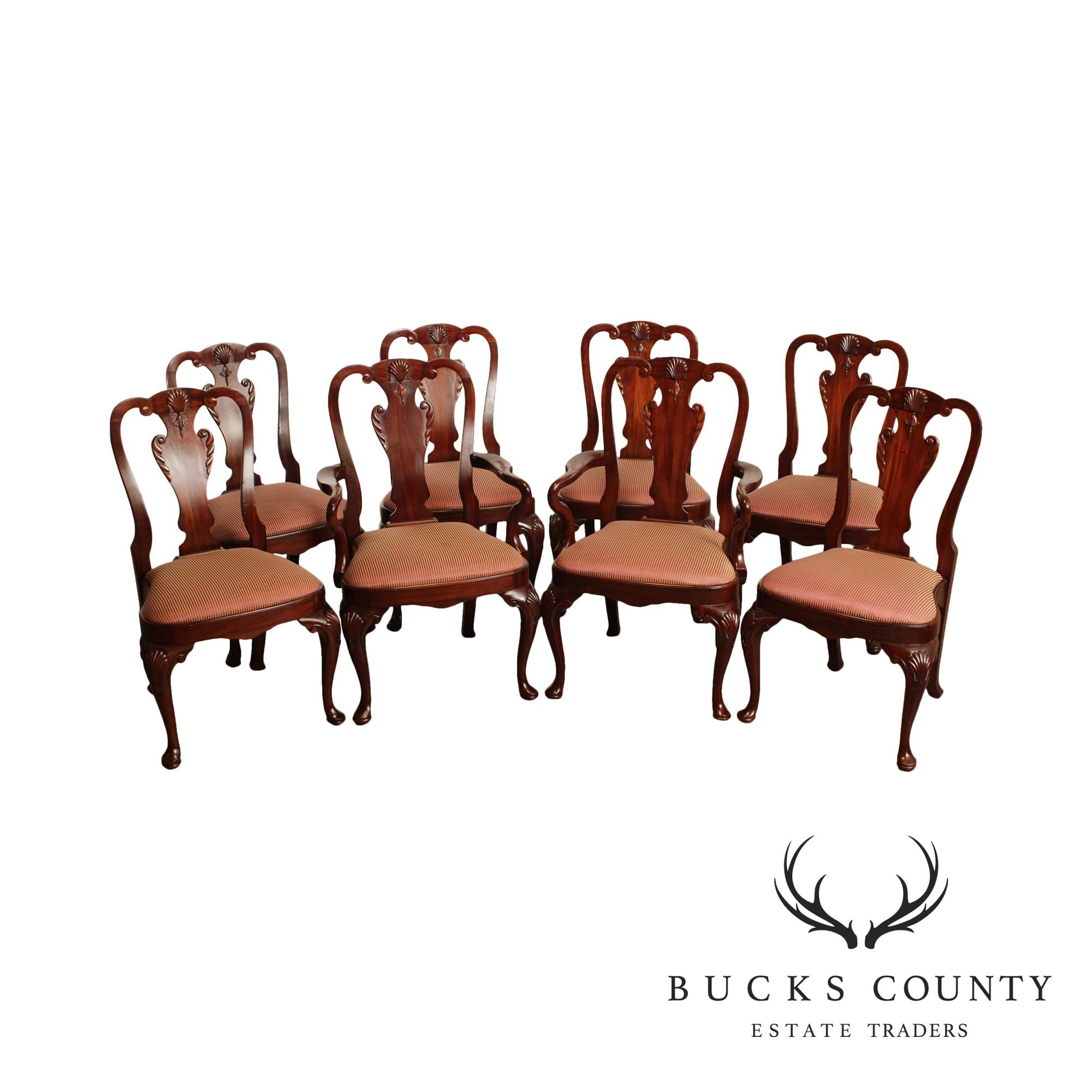 Maitland Smith Georgian Style Set 8 Solid Mahogany Dining Chairs