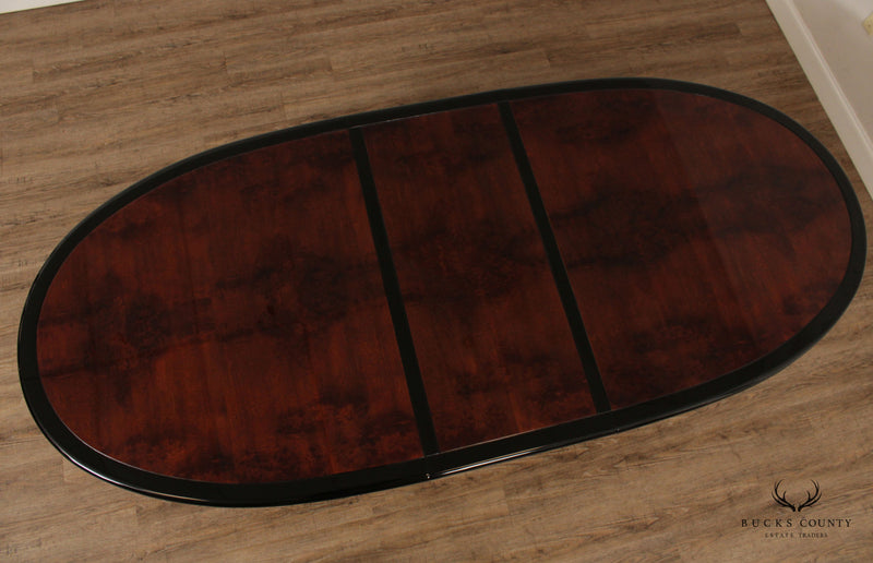Henredon Scene Three Burl Wood & Black Lacquer Oval Dining Table