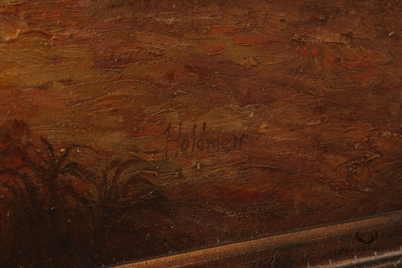 Holdmen Signed Large Riverbank Landscape Oil Painting