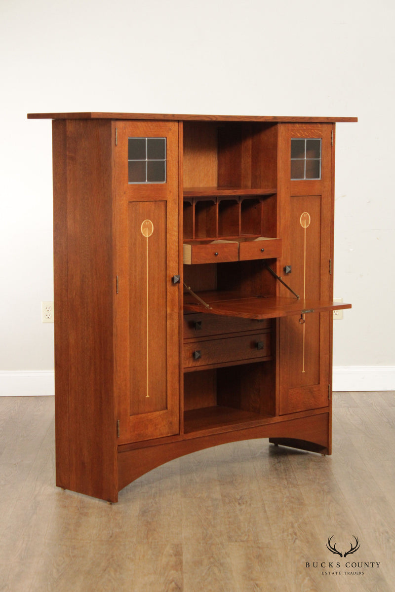 Stickley Mission Collection Harvey Ellis Inlaid Oak Fall Front Bookcase