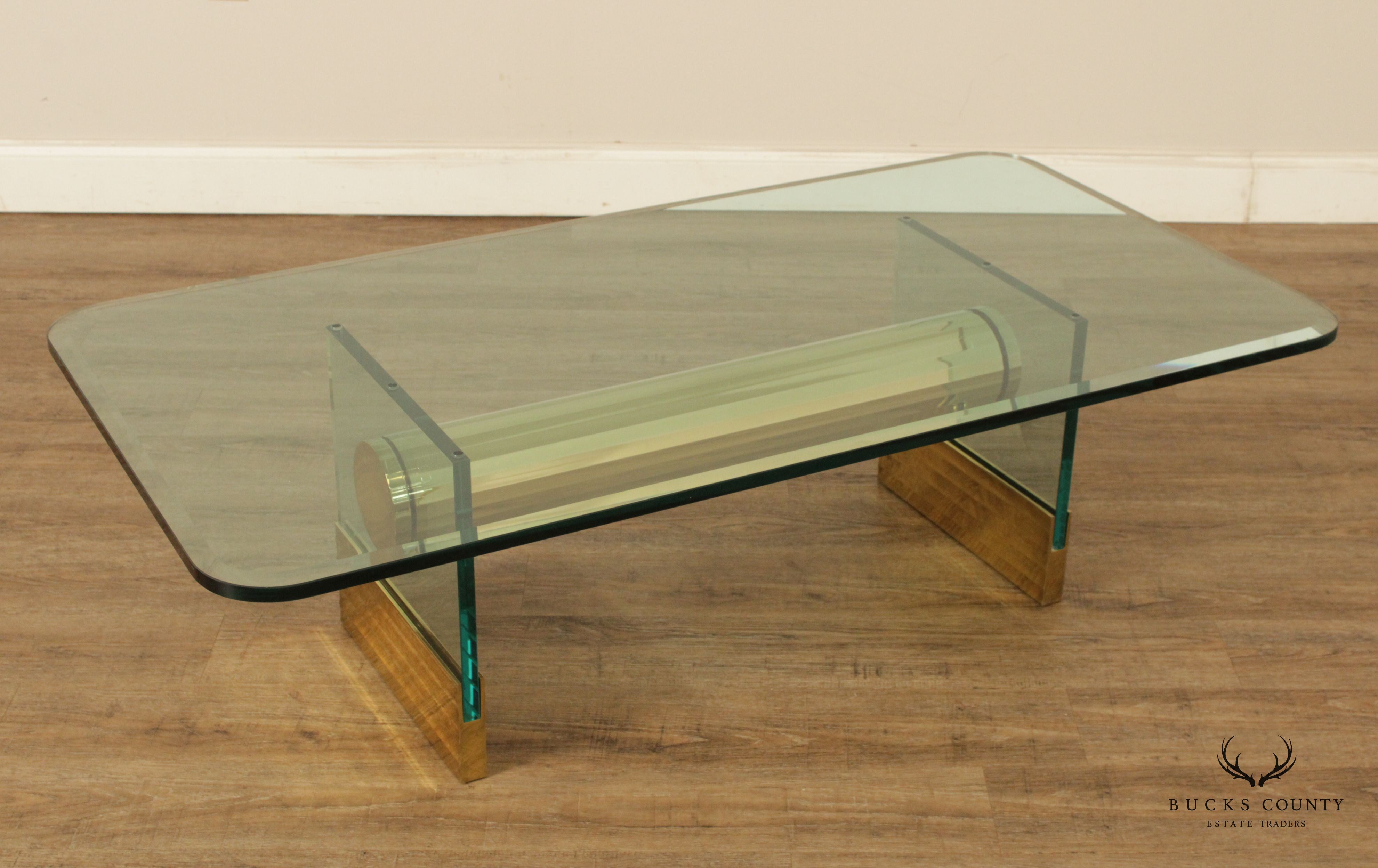 Postmodern Sculptural Glass and Brass Coffee Long Table