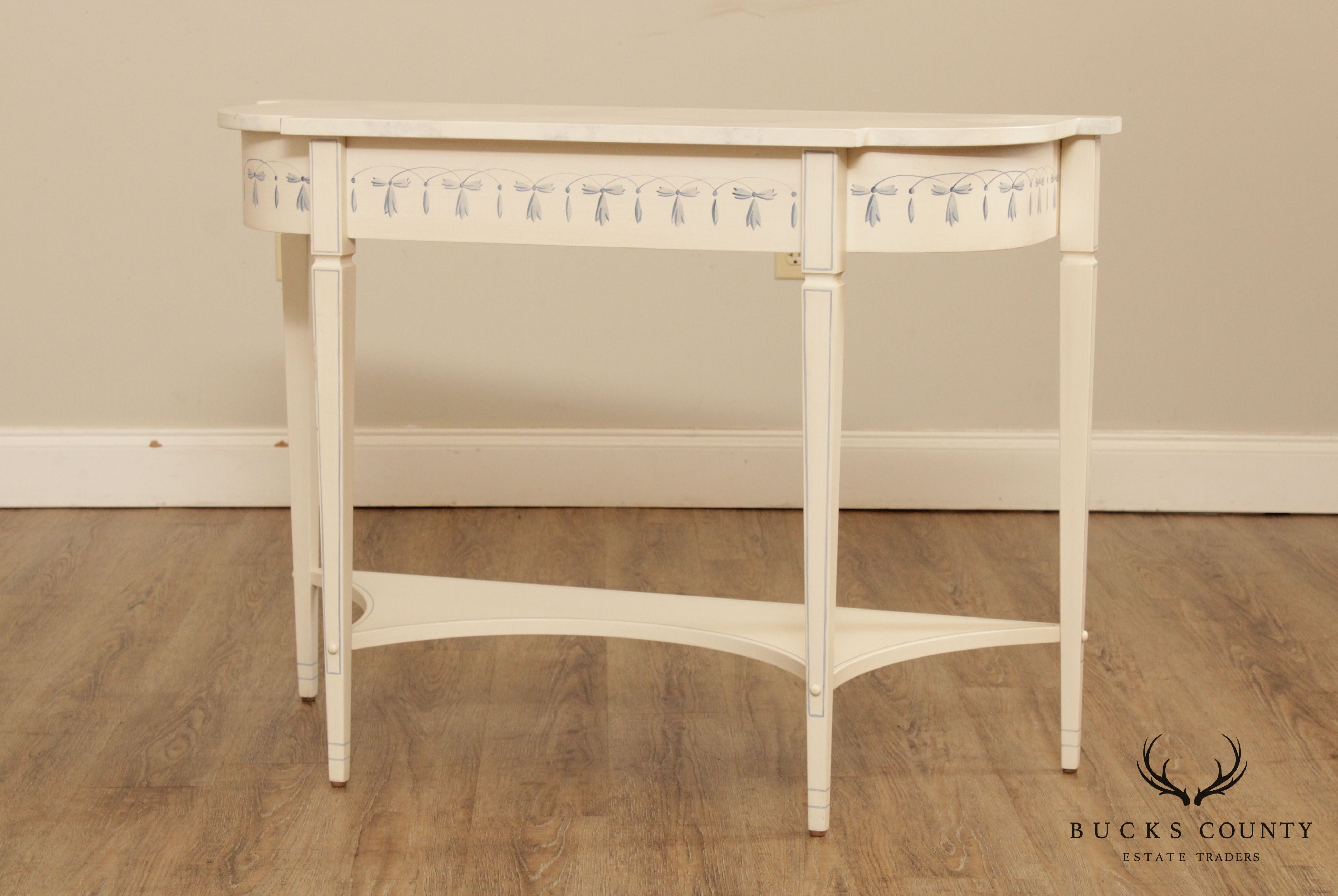 The Patterson Studio Pair Hand Painted Blue & White Console Tables