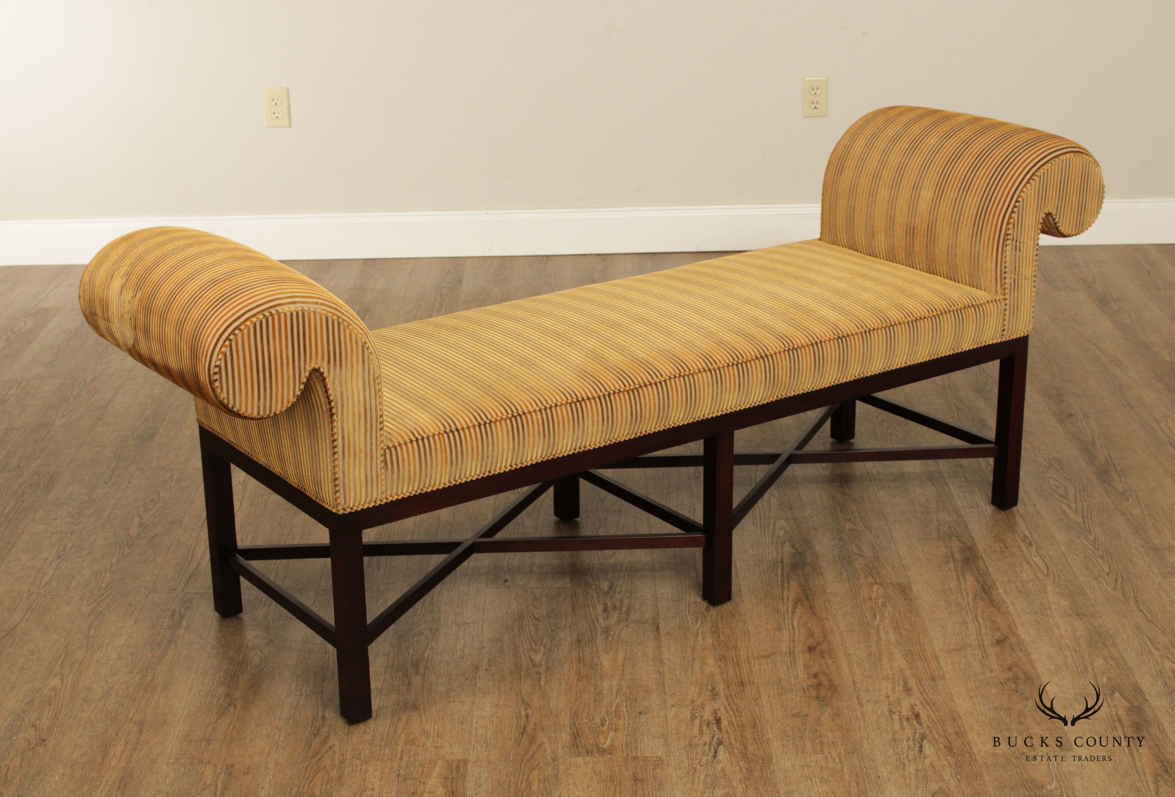 Baker Chippendale Custom Upholstered Long Window Bench (A)