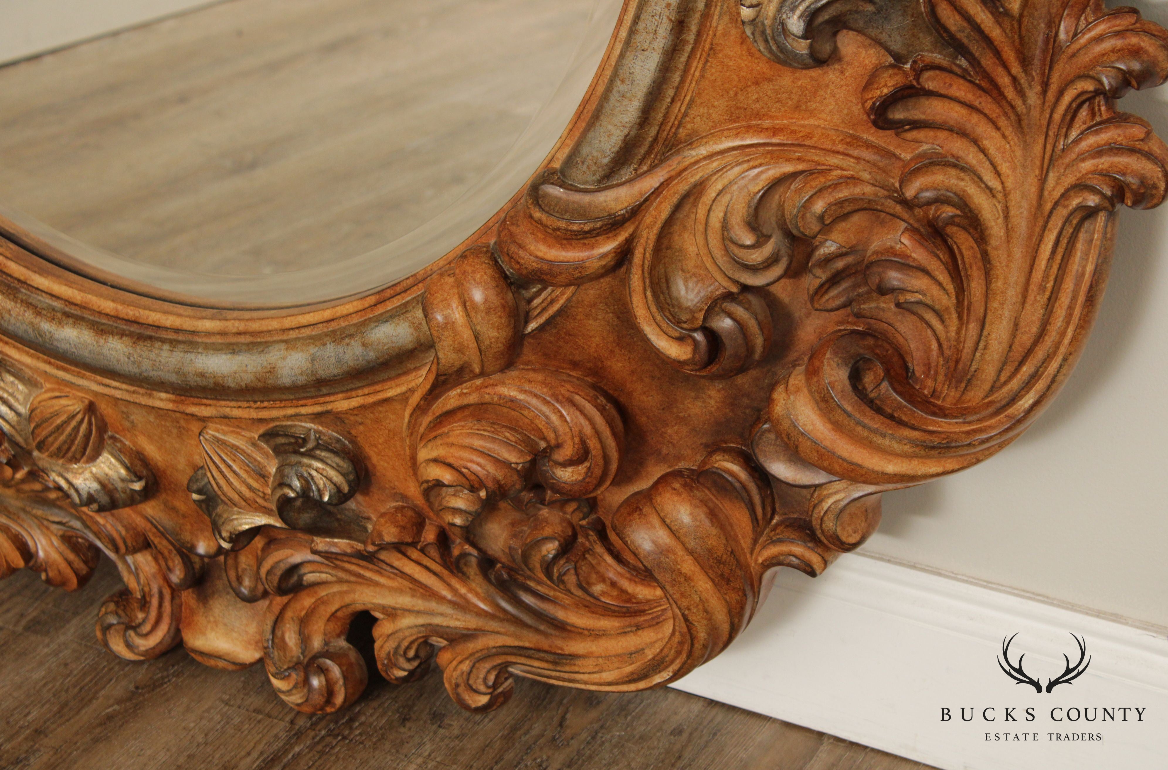 Italian Rococo Style Ornate Carved Round Wall Mirror