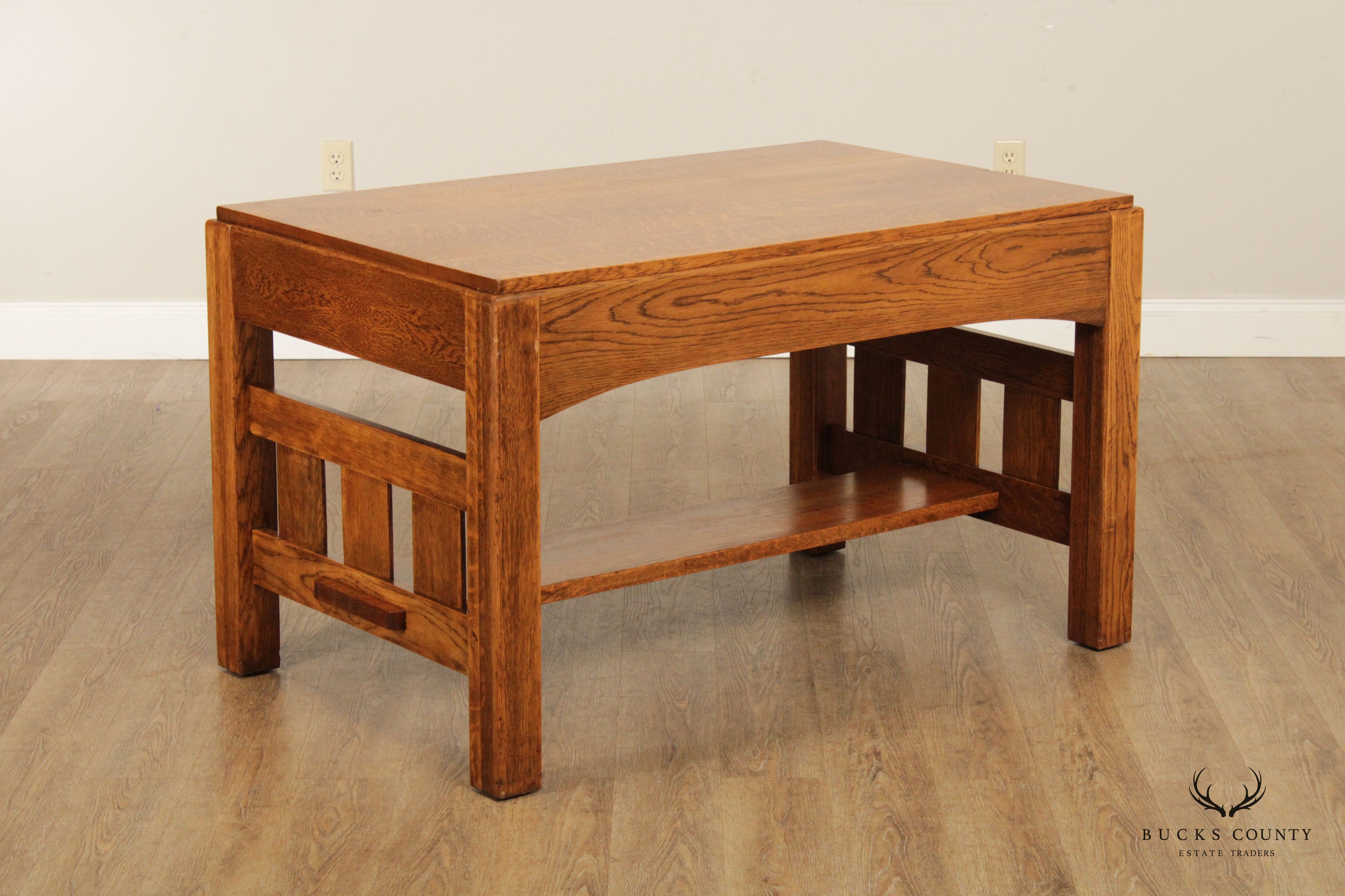 Antique Mission Oak Writing Desk or Library Table