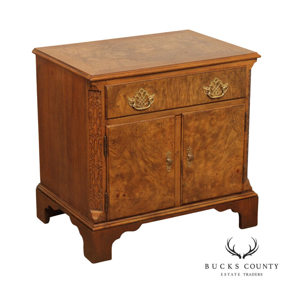 Baker Furniture Chippendale Style Burl Nightstand Cabinet