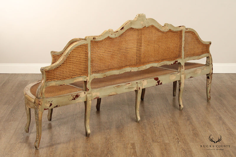 French Louis XV Style Quality Antique Reproduction 'En Confident' Caned Sofa