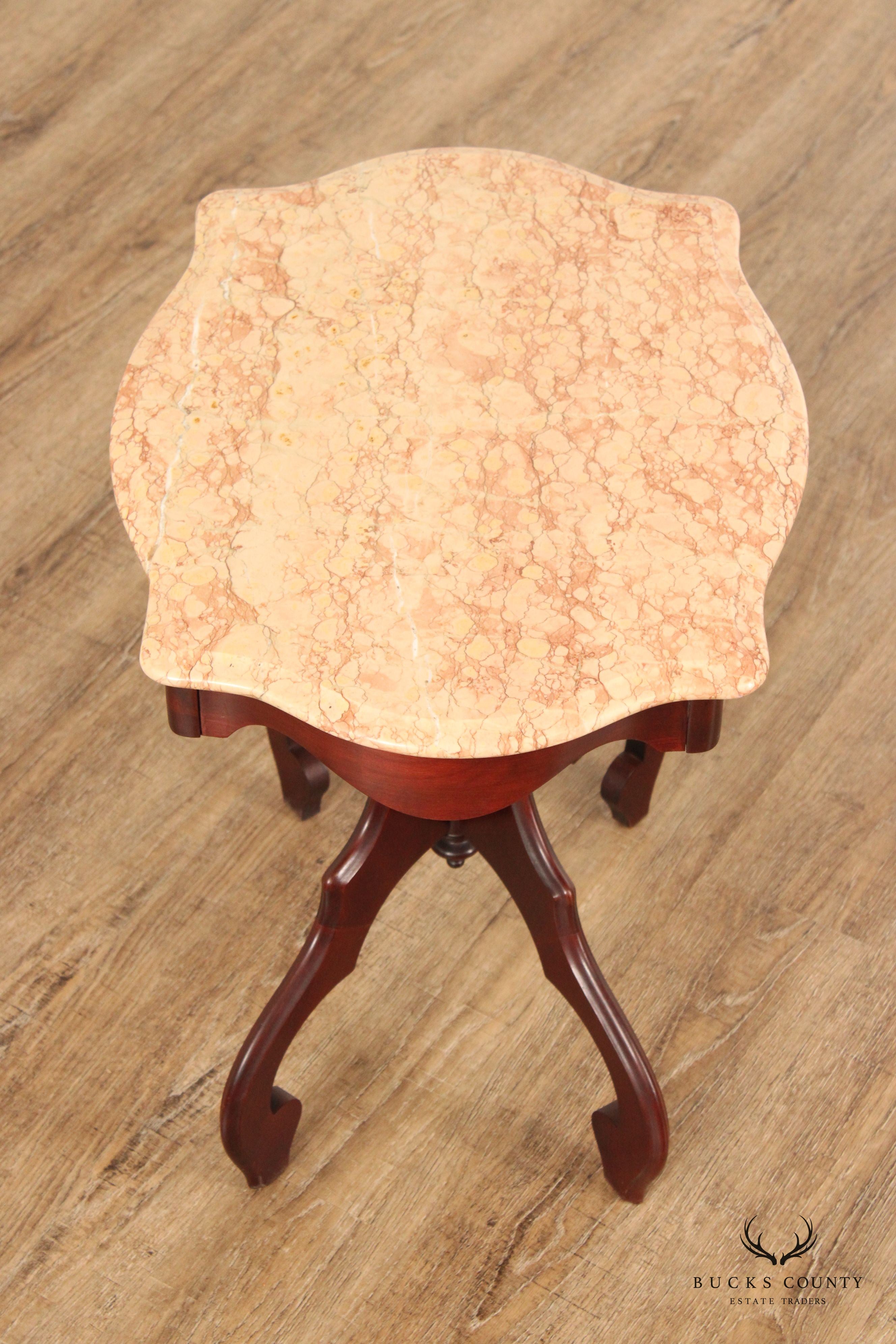 Victorian Style Italian Marble Top Carved Mahogany Side Table